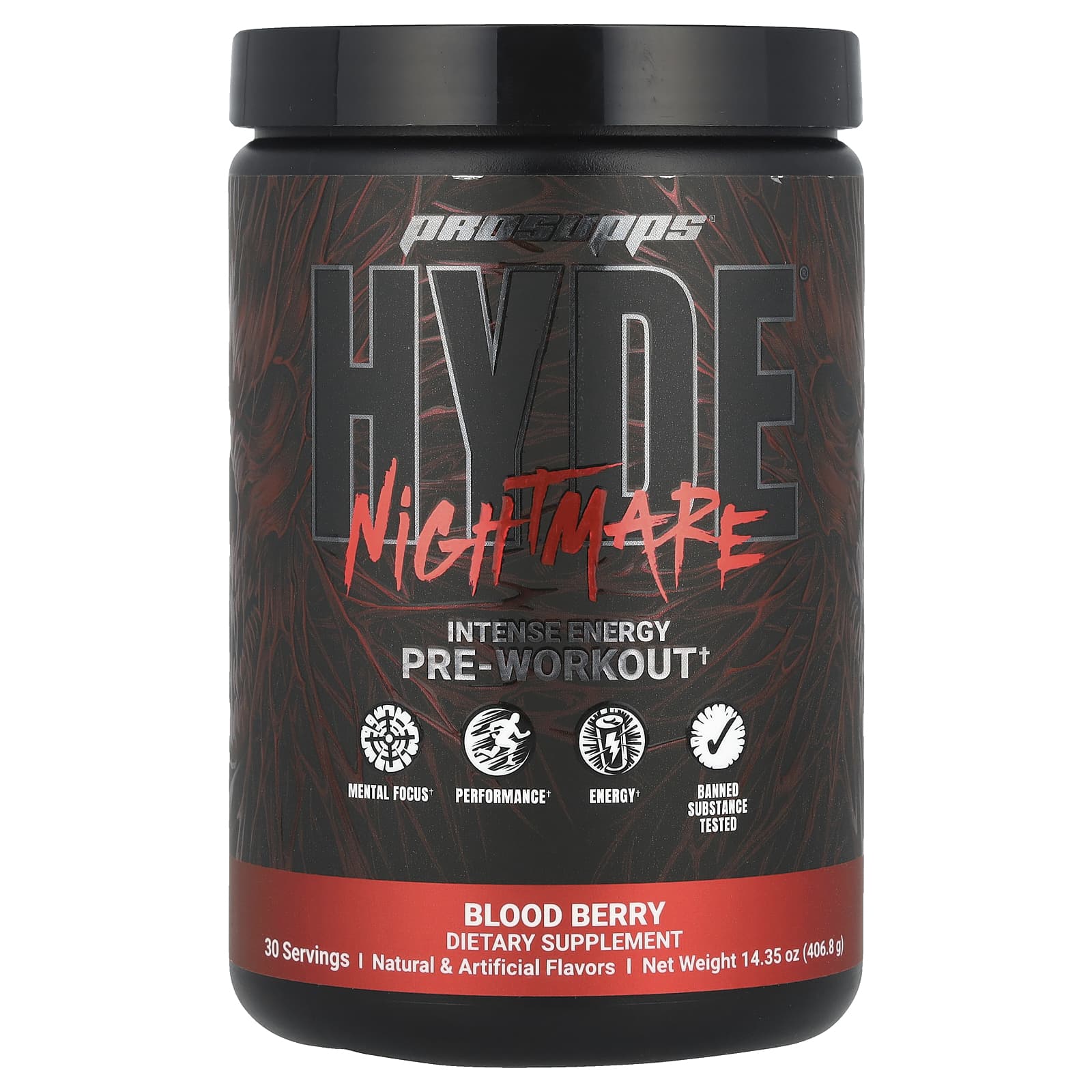 ProSupps HYDE Nightmare интенсивная энергия перед тренировкой кровавая ягода 4068 г 1435 унции 7490₽