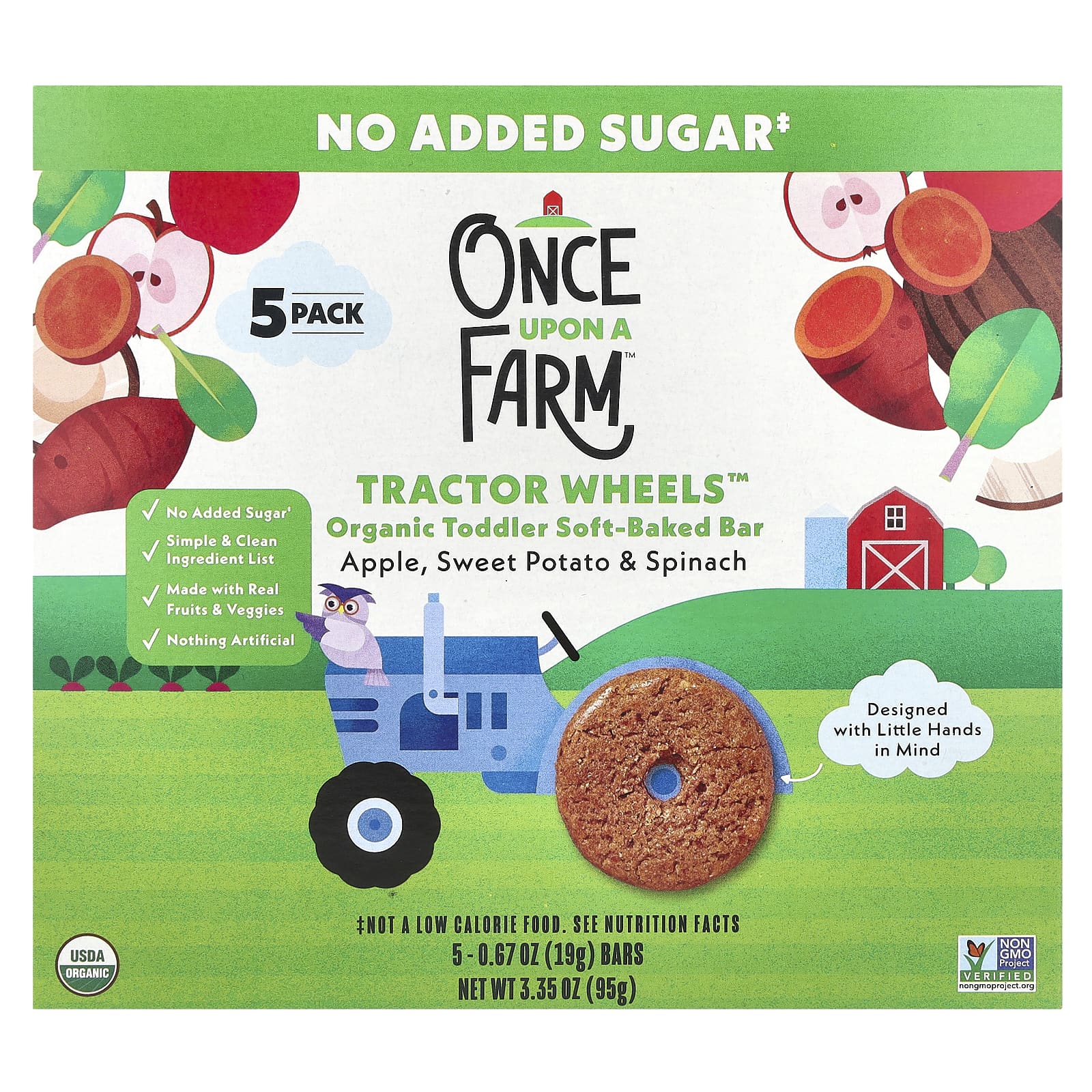 Once Upon A Farm Tractor Wheels органический батончик мягкой выпечки для малышей с яблоком бататом и шпинатом 5 упаковок по 19 г 067 унции 1590₽