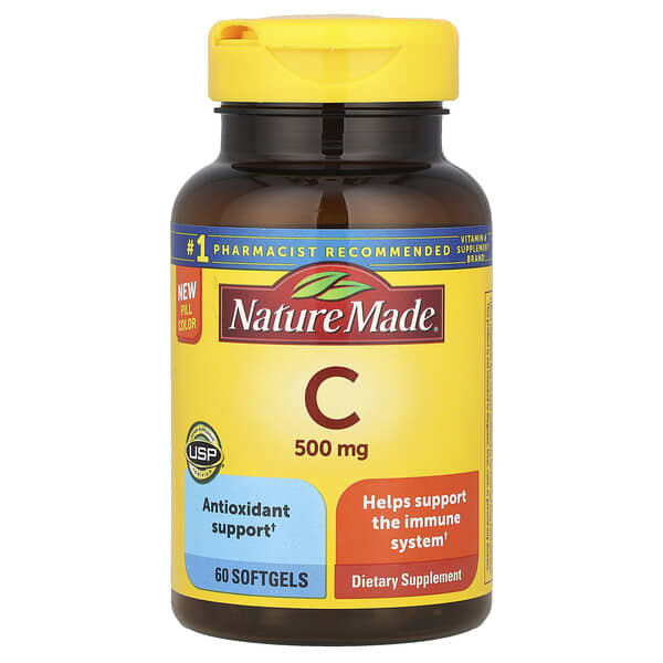 Nature Made, Витамин C, 500 мг, 60 мягких таблеток