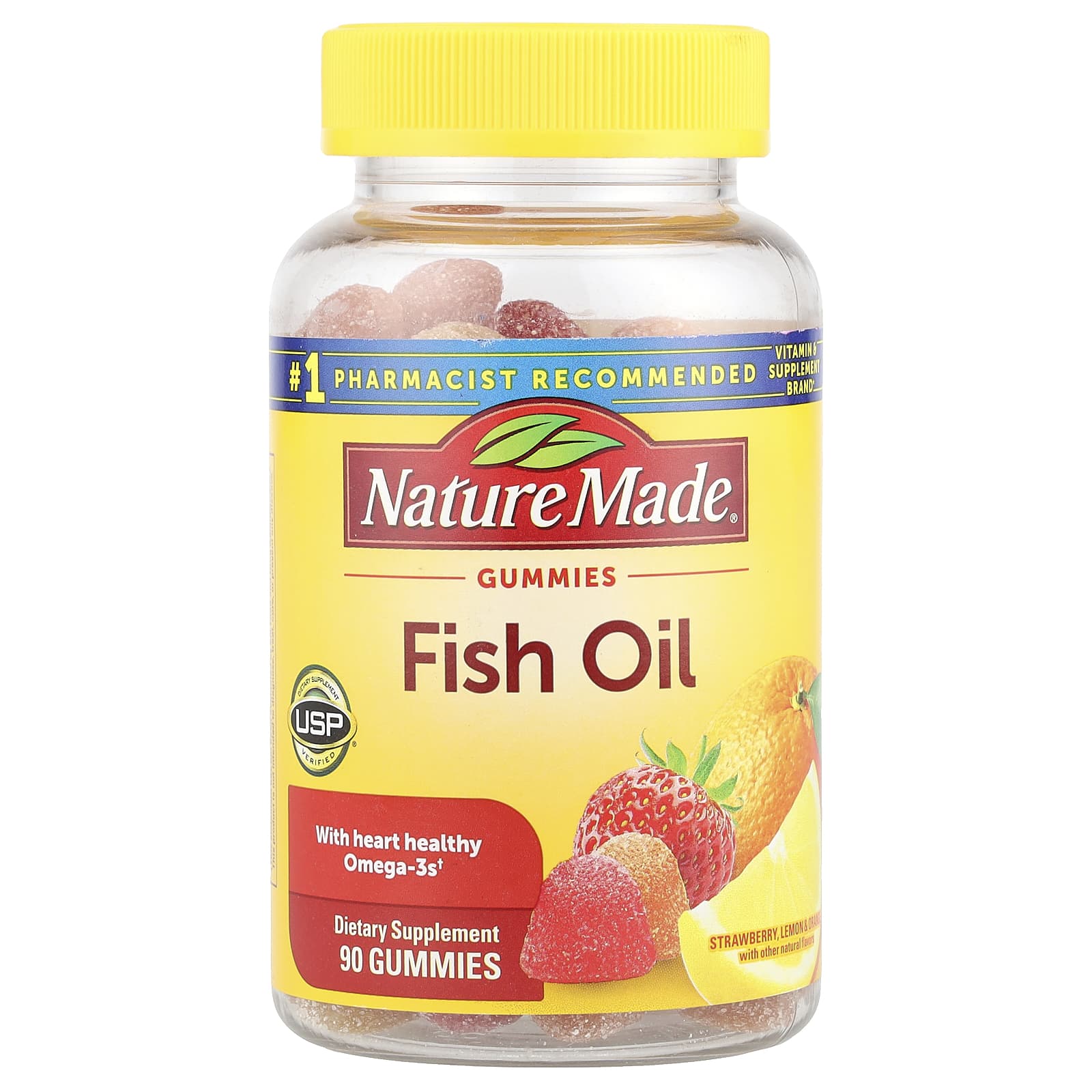Nature Made Жевательные мармеладки с рыбьим жиром клубника лимон и апельсин 90 жевательных таблеток 2990₽