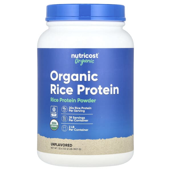 Nutricost, Органический рисовый протеин в порошке, без добавок, 907 г (2 фунта)
