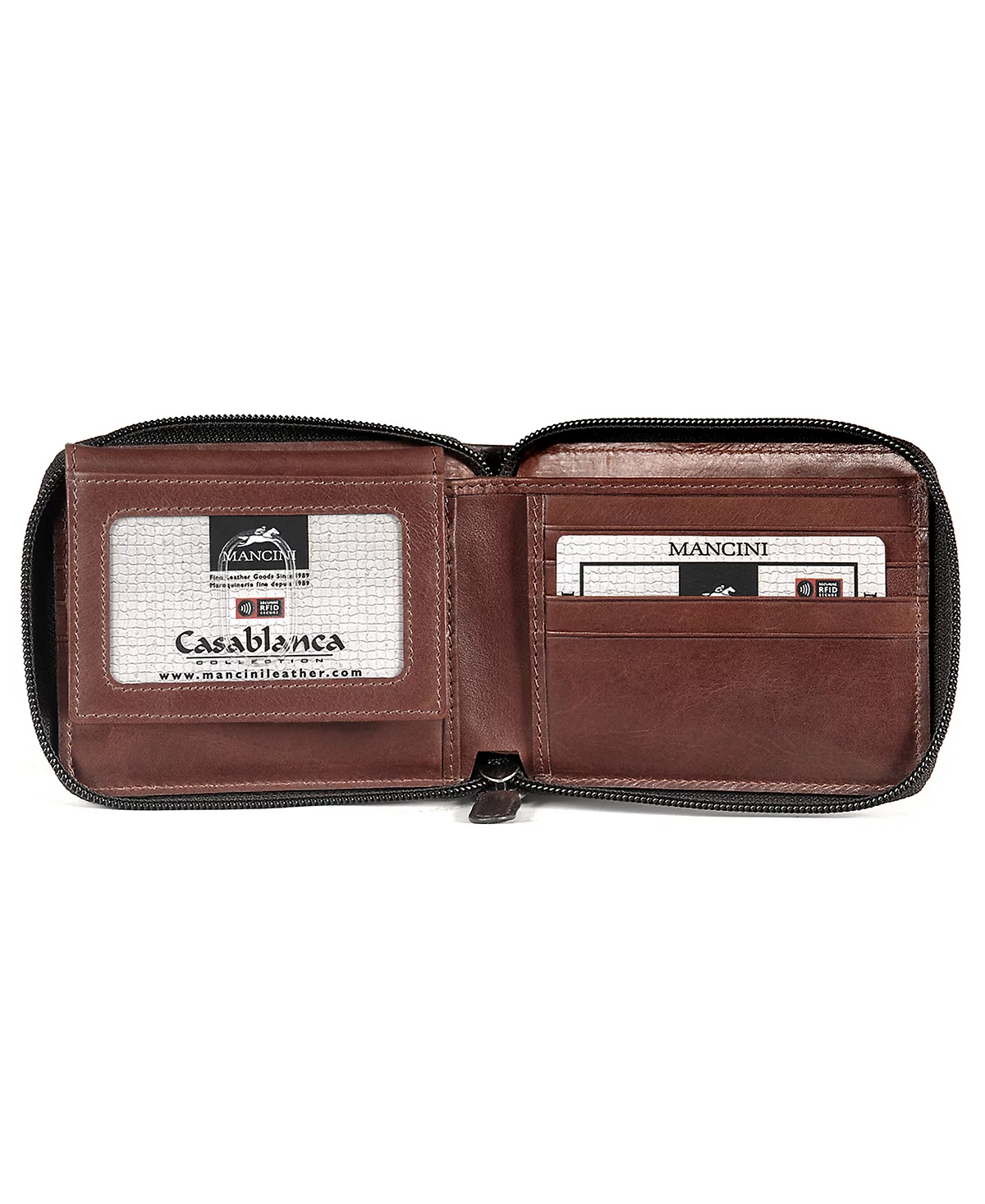 Mancini Casablanca Collection Mens RFID Secure Center Zippered Wallet with Removable Passcase 12690₽