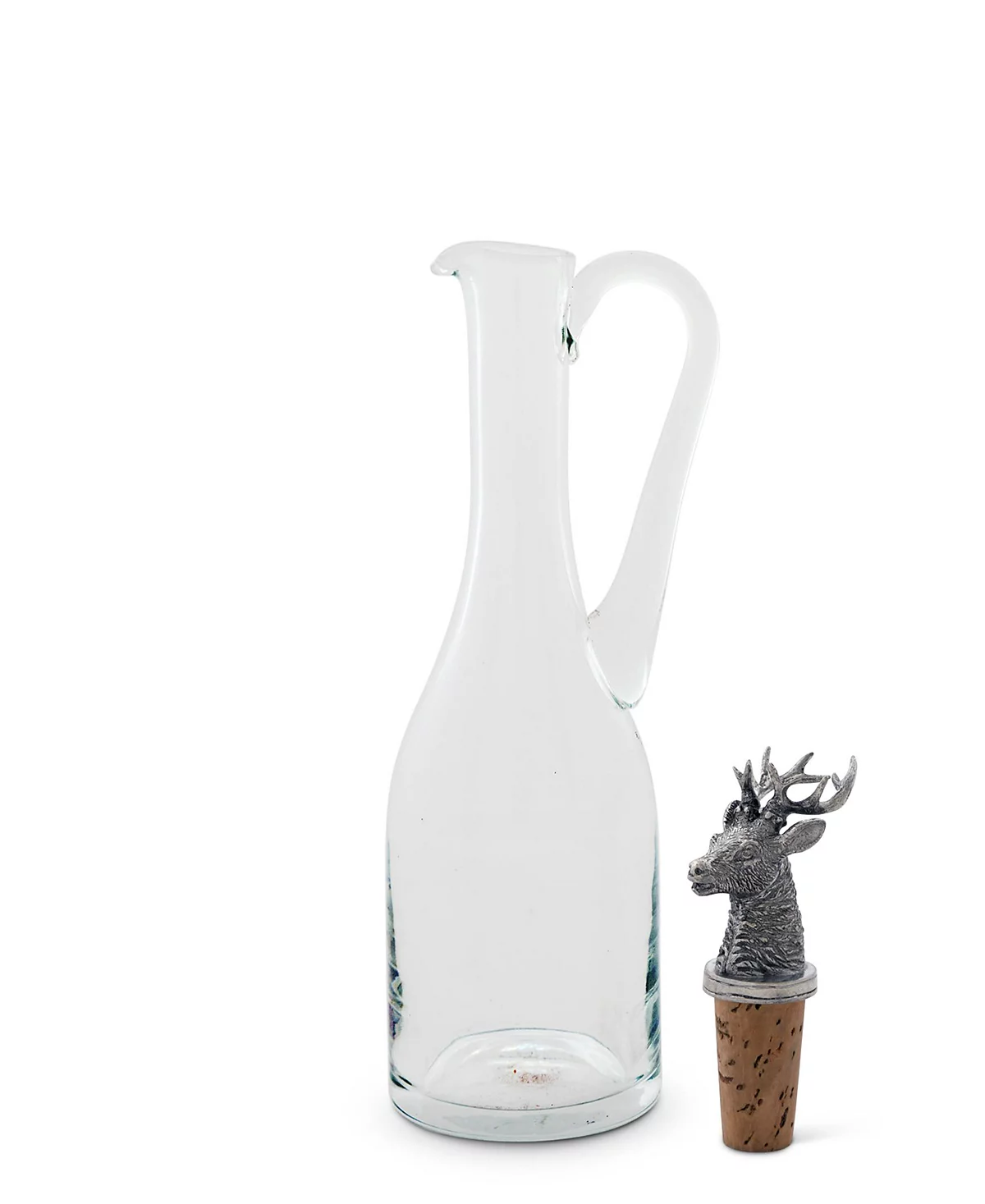 Vagabond House Hand-Blown 5 Oz Cruet Glass Bottle with Cork Stopper and Solid Pewter Elk Head 15590₽
