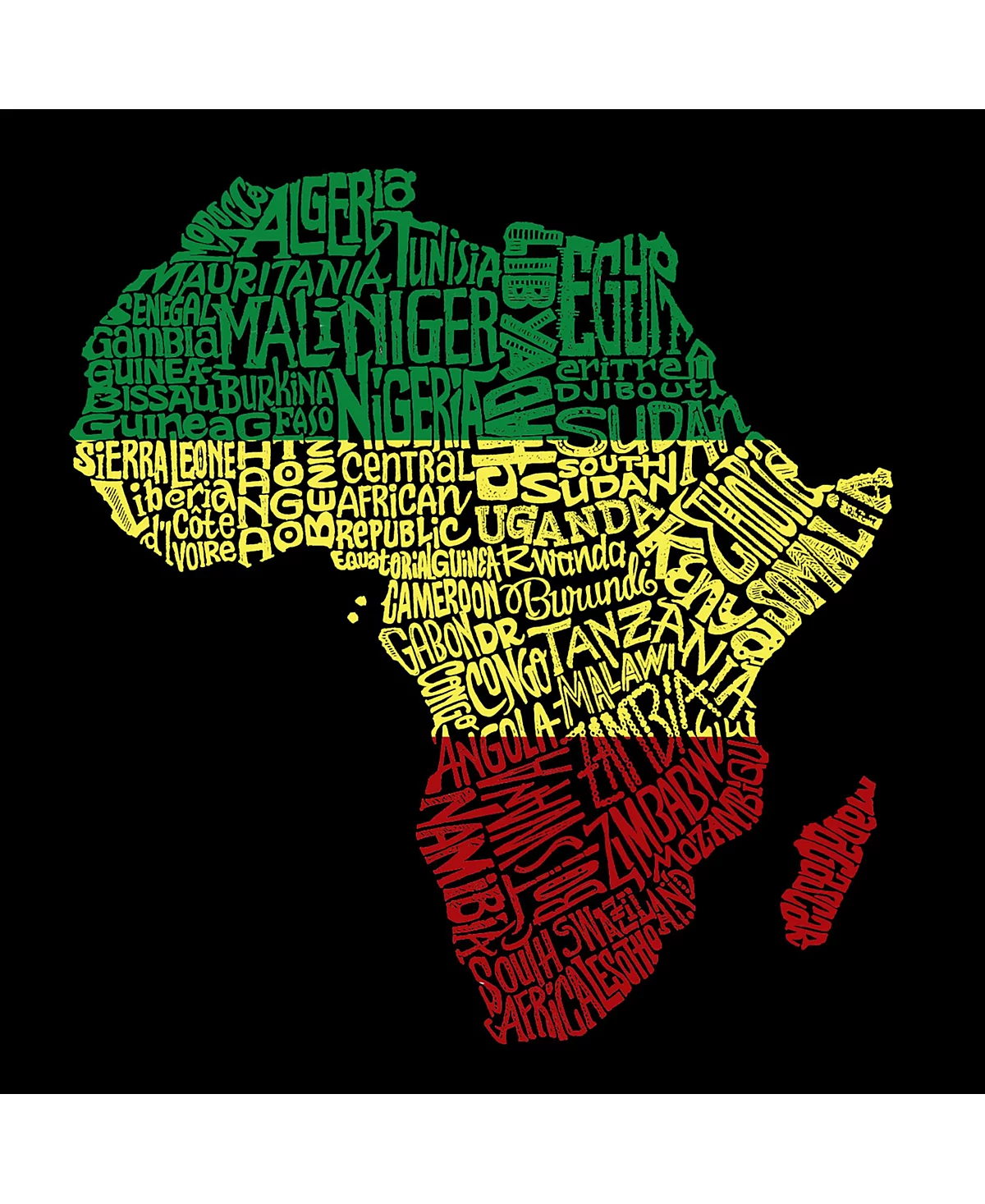 LA Pop Art Countries in Africa Mens Raglan Word Art T-shirt 4690₽