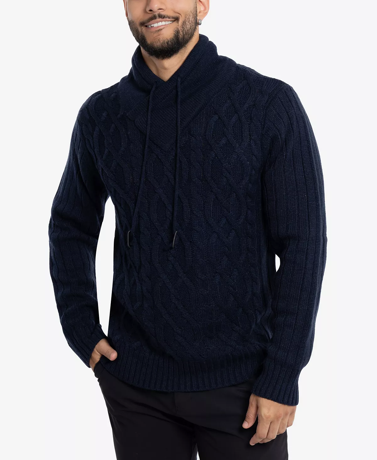 Мужской вязаный свитер с шальным вырезом