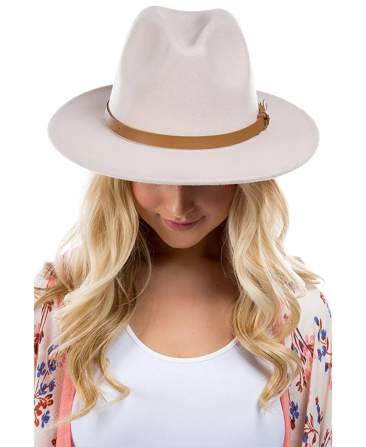 Женская шляпа из полушерстяного фетра с завязками на ленте из искусственной кожи 9490₽