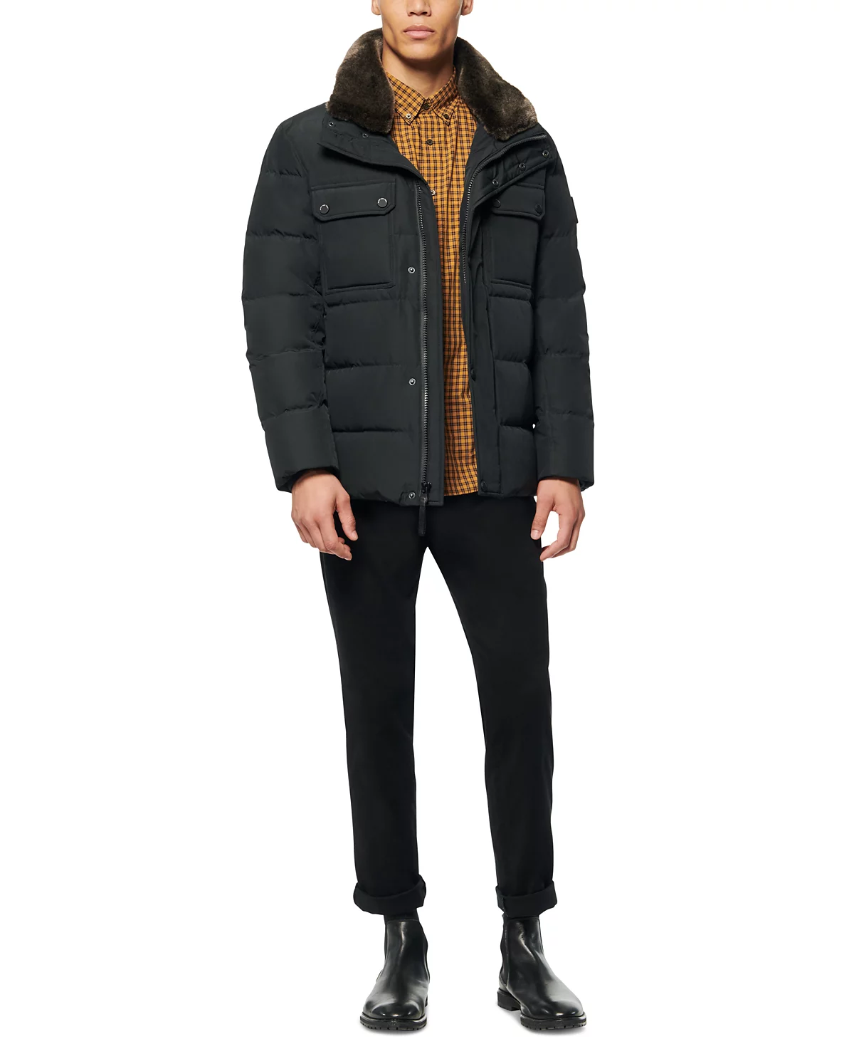 Marc New York Mens Godwin Quilted Trucker Jacket with Removable Faux-Fur Trim 22490₽