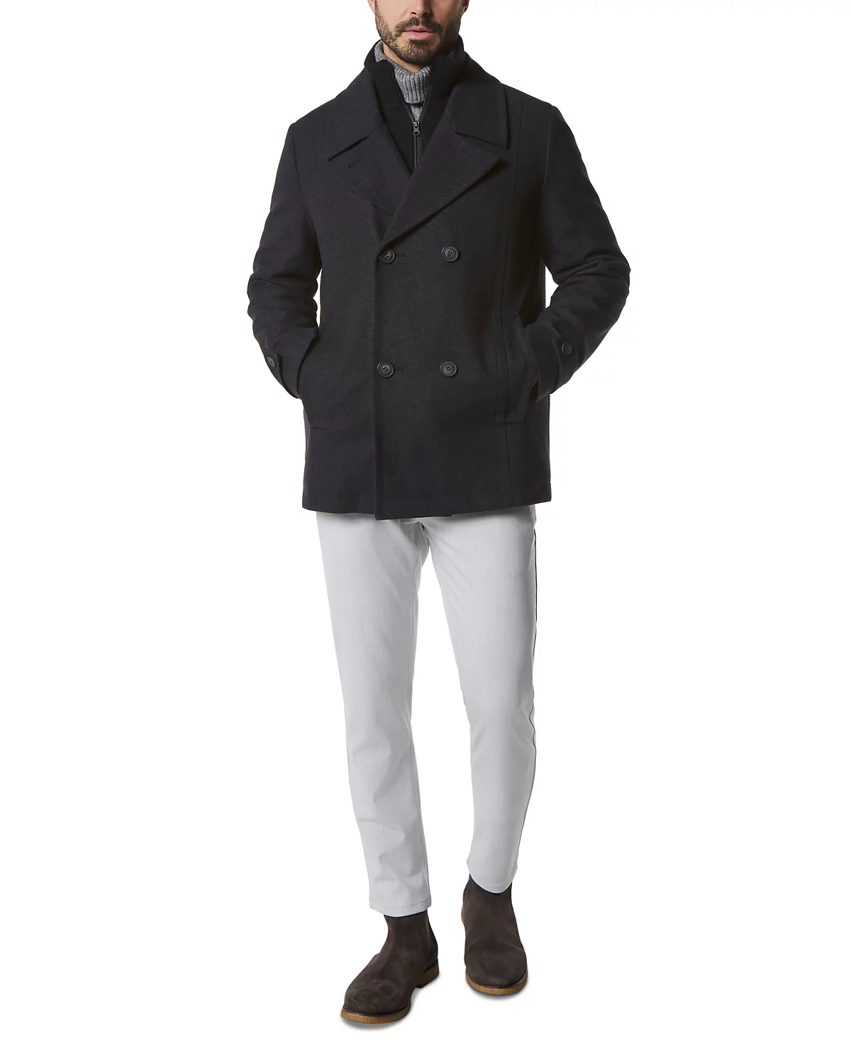 Marc New York Men's Danton Peacoat with Inset Bib