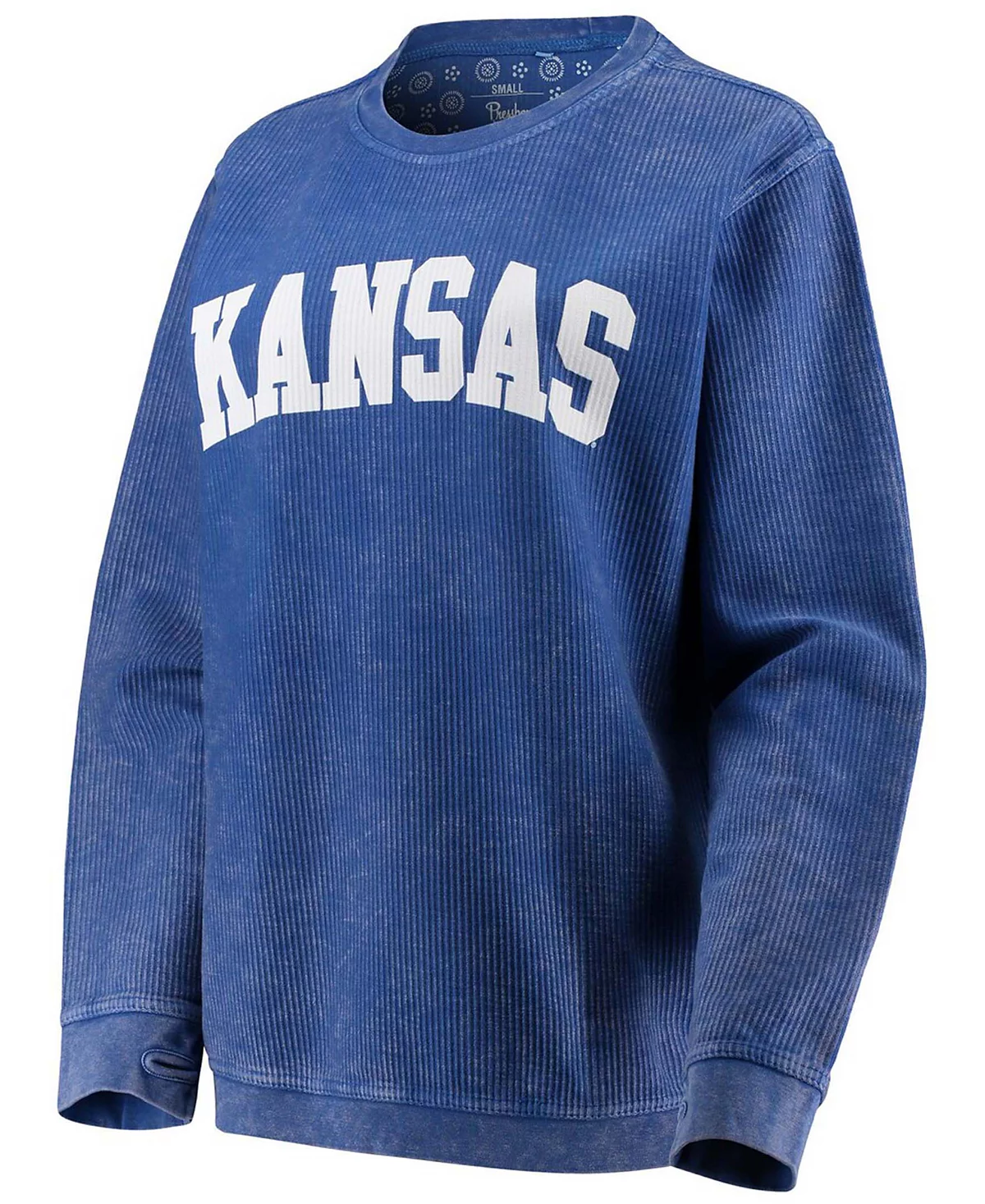 Women's Royal Kansas Jayhawks Comfy Cord Vintage-Like Wash Basic Arch Pullover Sweatshirt