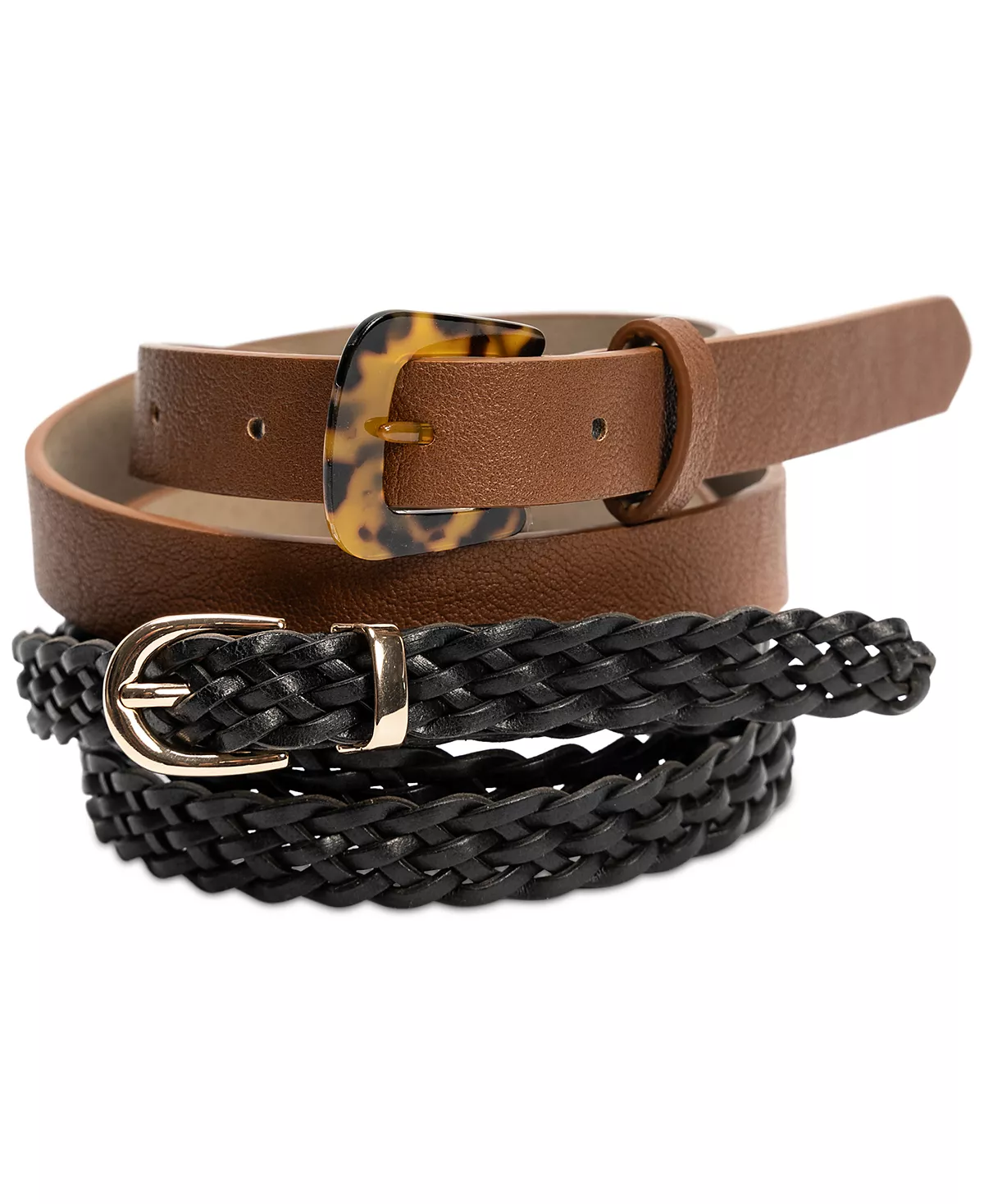 Женский комплект из 2-х частей. Комплект из однотонного и плетеного ремня