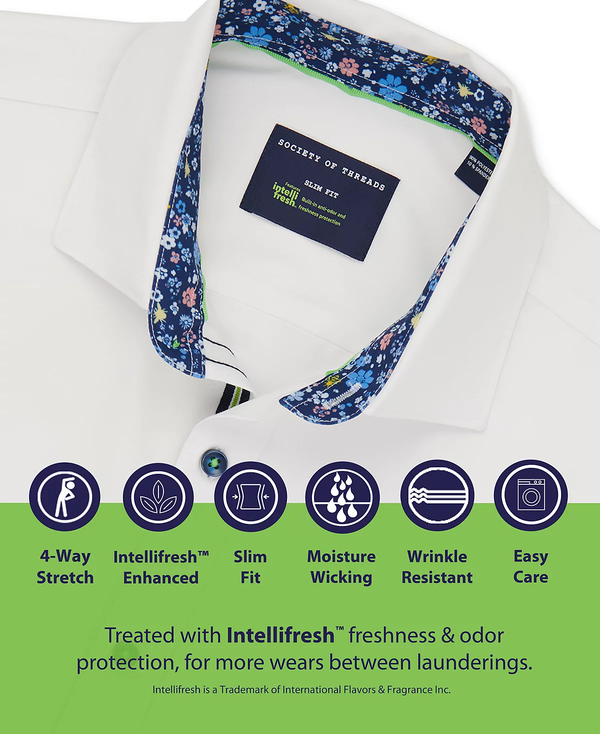 Society of Threads Men's Slim-Fit Performance Stretch Floral Print Long-Sleeve Button-Down Shirt