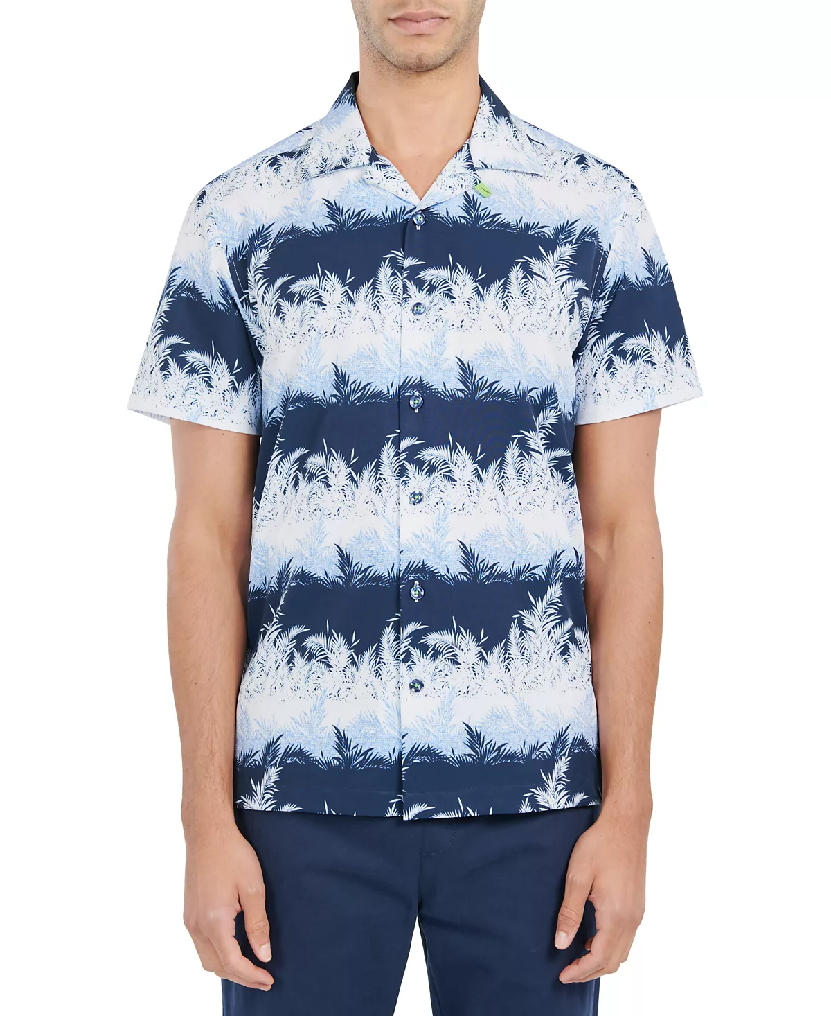 Мужская приталенная рубашка Performance Stretch Camp из негладкого материала в полоску с принтом в виде листьев 11290₽