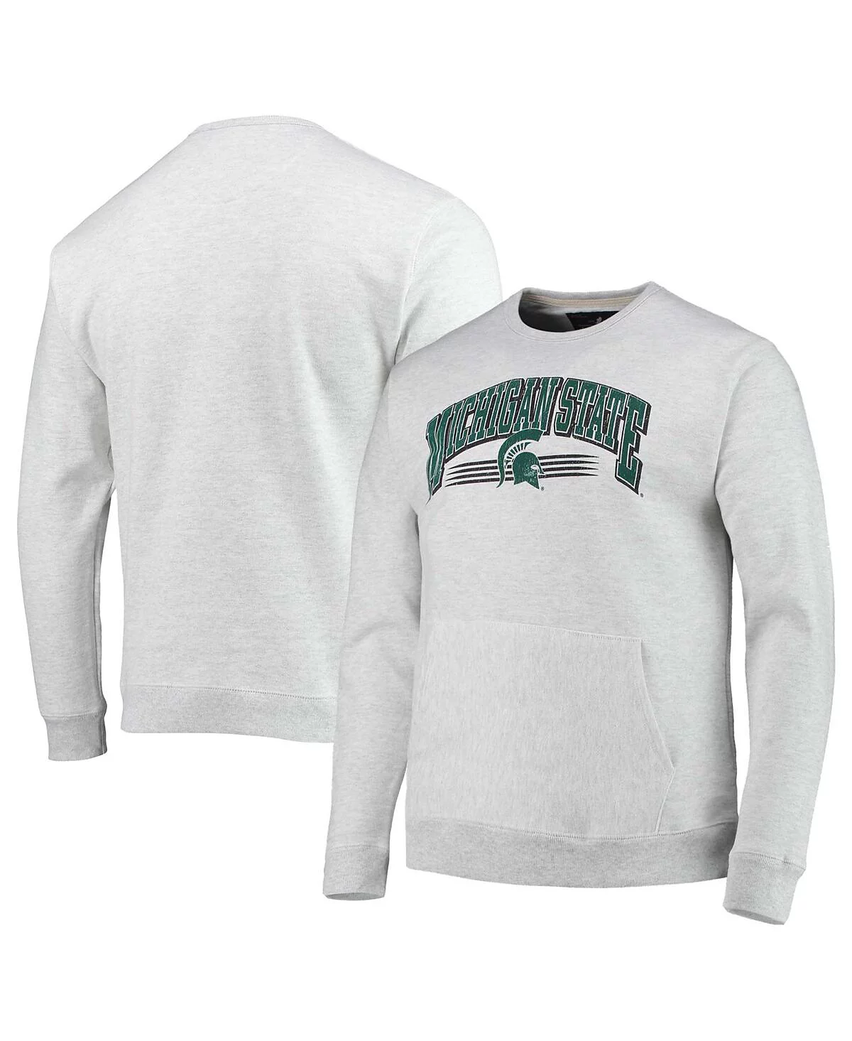 Mens League Collegiate Wear Heathered Gray Michigan State Spartans Upperclassman Pocket Pullover Sweatshirt 9090₽