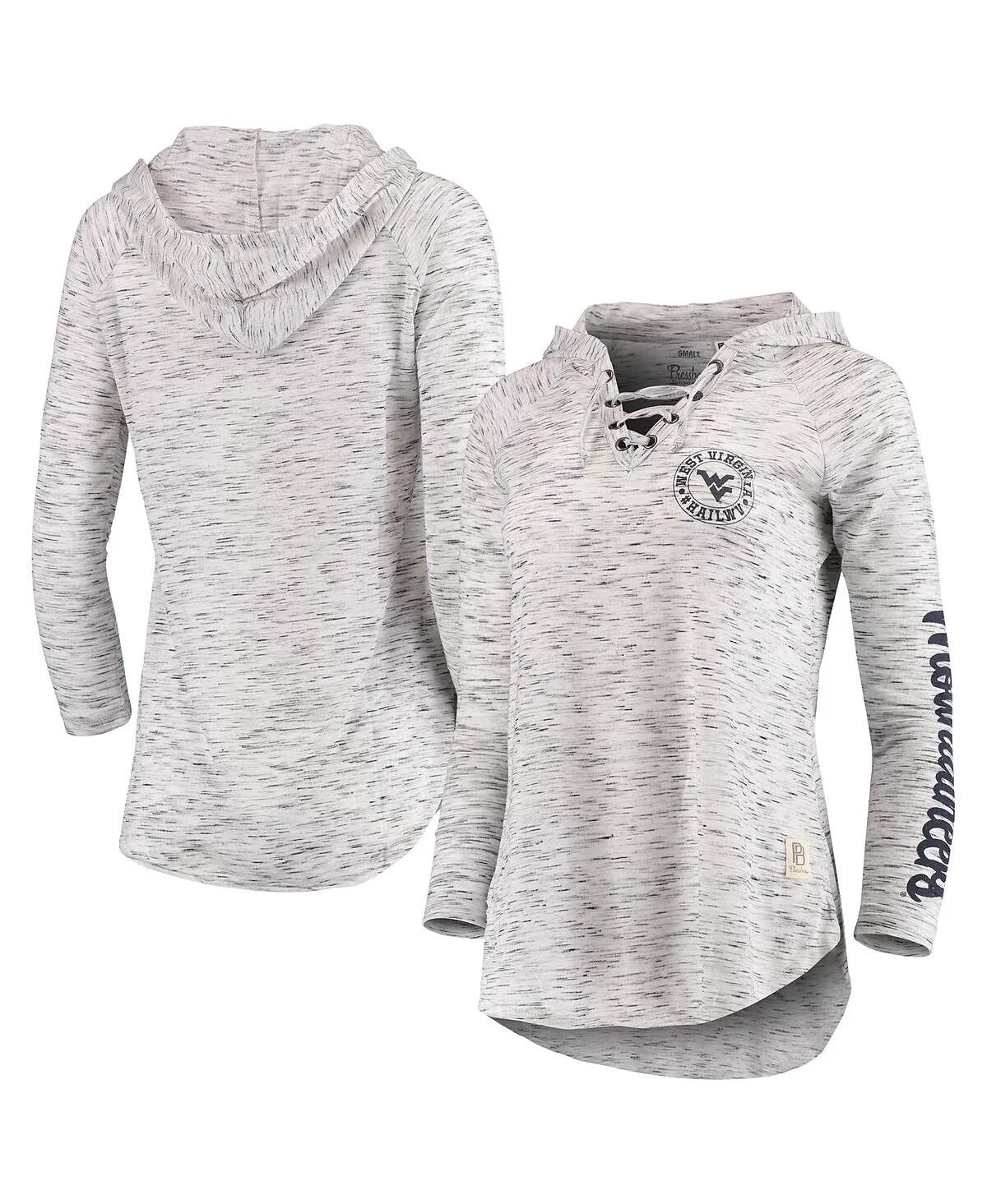 Womens Pressbox Gray West Virginia Mountaineers Space Dye Lace-Up V-Neck Long Sleeve T-shirt 6290₽
