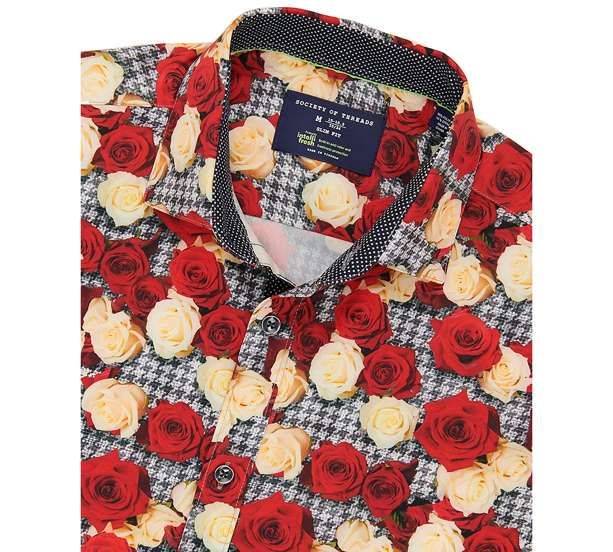 Mens Slim Fit Non-Iron Floral-Print Performance Stretch Dress Shirt 7590₽