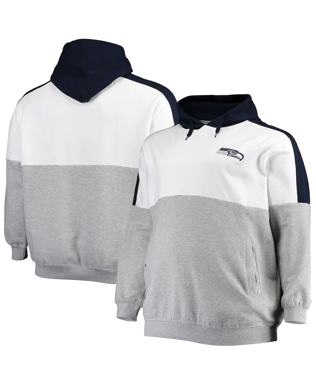 Mens Profile College Navy Heathered Gray Seattle Seahawks Big and Tall Team Logo Pullover Hoodie 11390₽