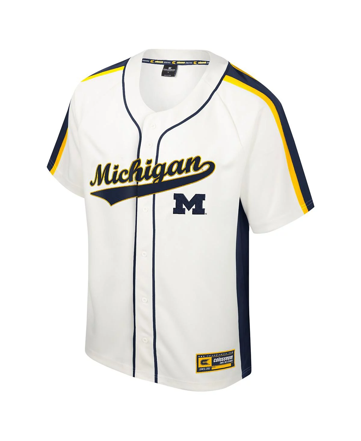 Бейсбольная майка Colosseum Mens Colosseum Cream Distressed Michigan Wolverines Ruth на пуговицах
