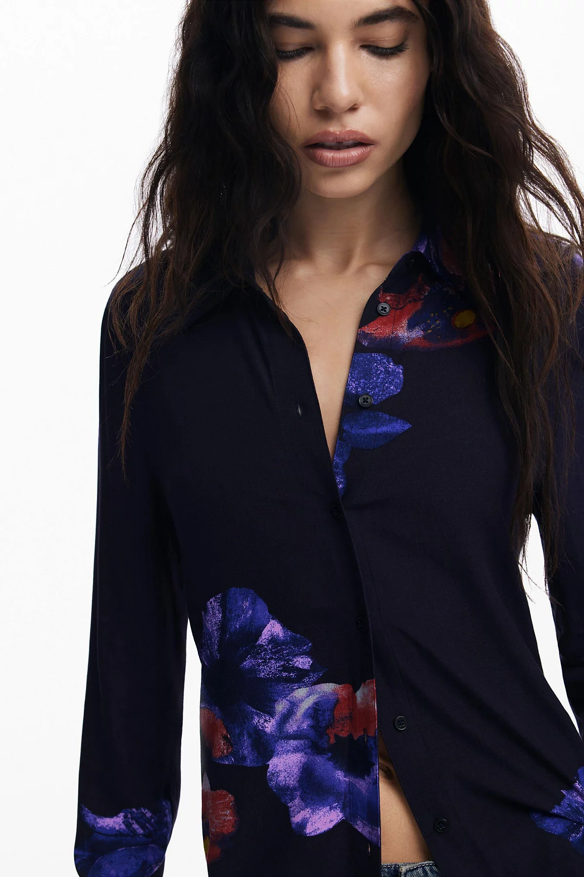 Женская струящаяся рубашка Desigual в сборку с цветочным рисунком black