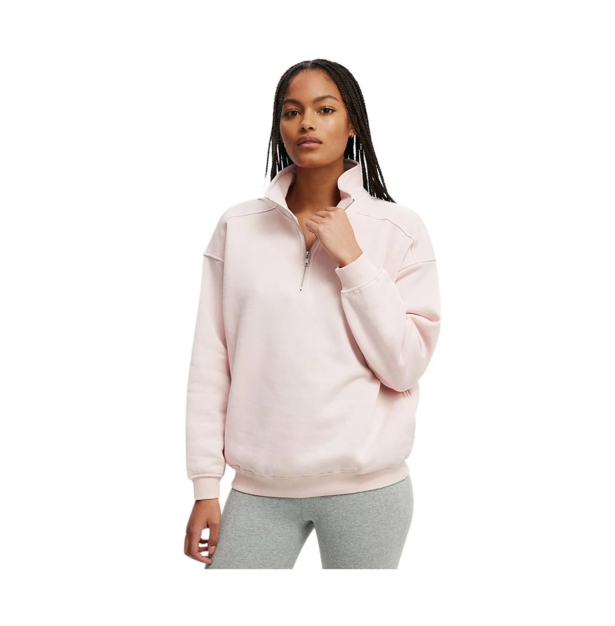 Женская классическая флисовая толстовка оверсайз на молнии наполовину из хлопка 9490₽