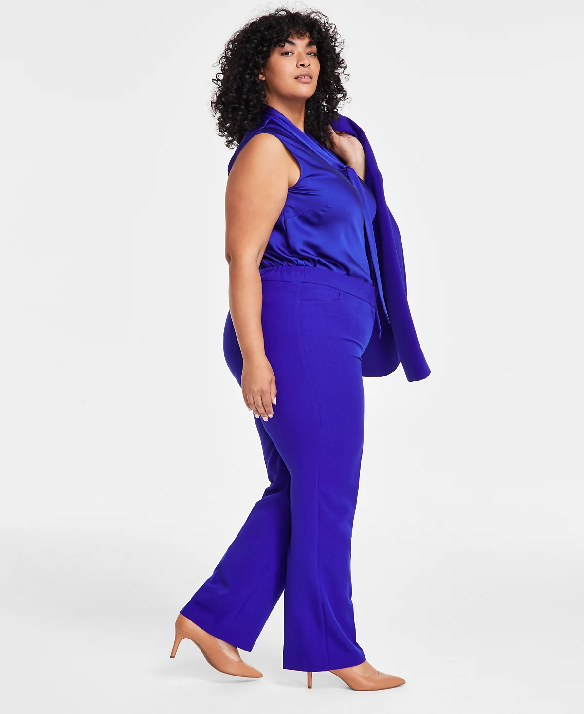 Брюки с прямыми штанинами спереди из эластичного крепа Kasper Plus Size  