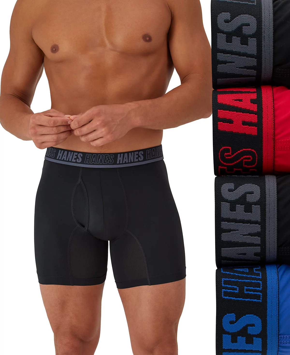 Мужские трусы-боксеры Hanes Mens Moves Ultimate 4-Pk Трусы-боксеры с защитой от натирания 6 дюймов 7990₽