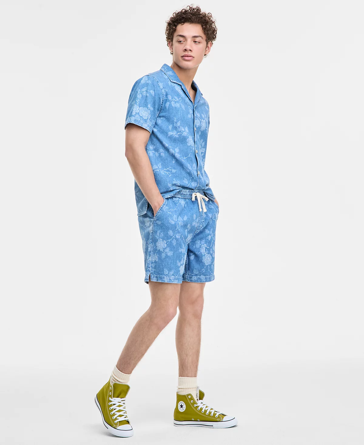 Мужские джинсовые шорты Sun + Stone с цветочным принтом, эксклюзивно в Macy's