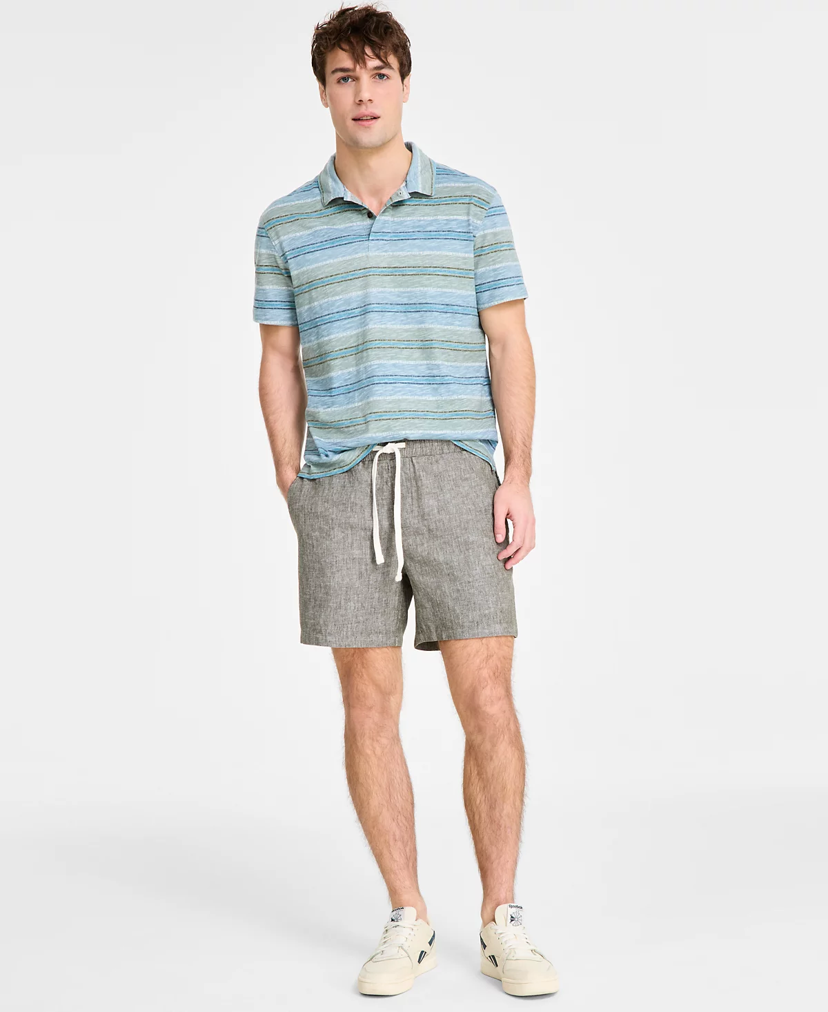 Мужская рубашка поло в полоску с фактурой обычного кроя от Sun Stone эксклюзивно представленная в Macys 5690₽