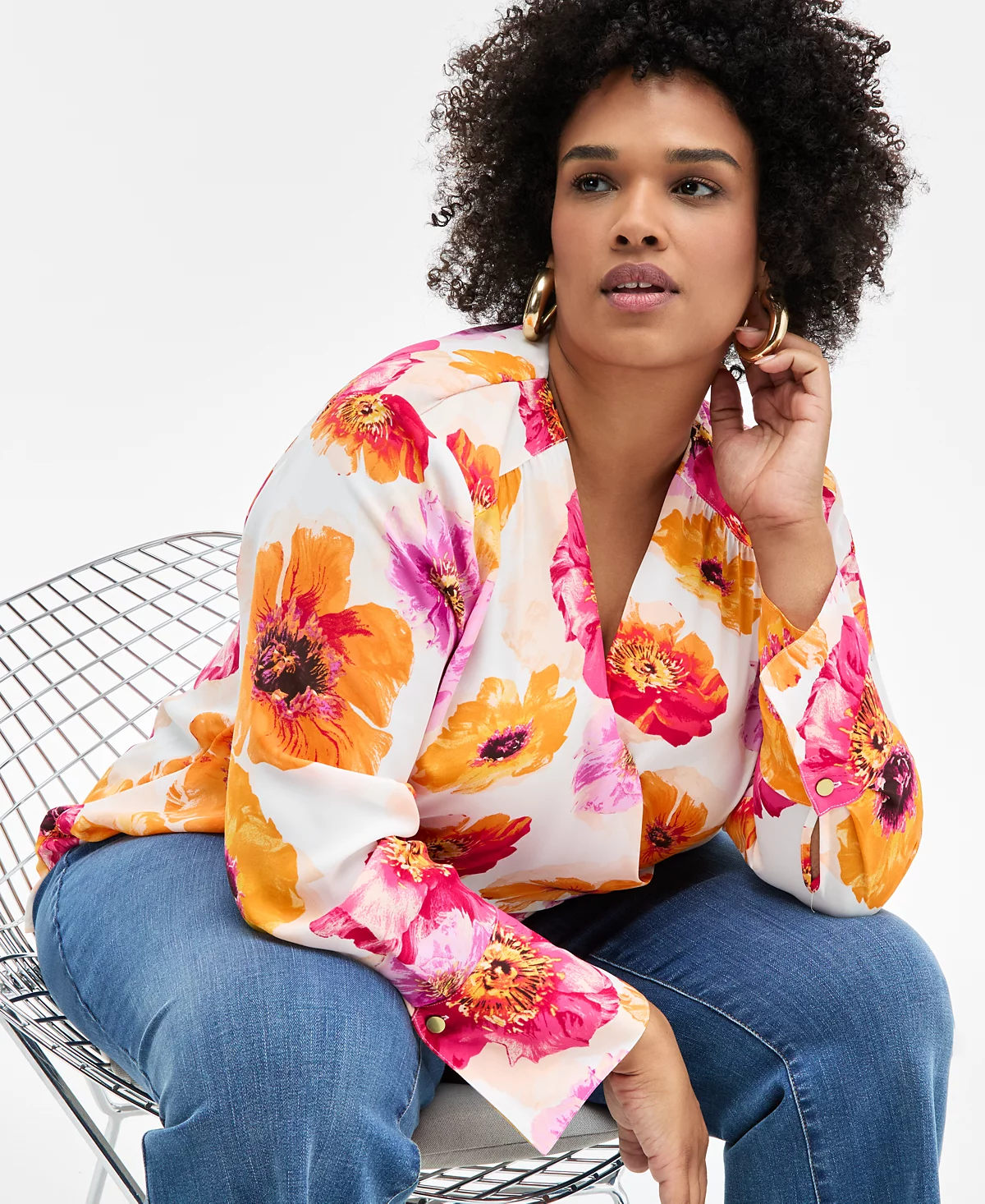 Приталенный топ с длинными рукавами и принтом I.N.C. International Concepts Plus Size, эксклюзивно в Macy's