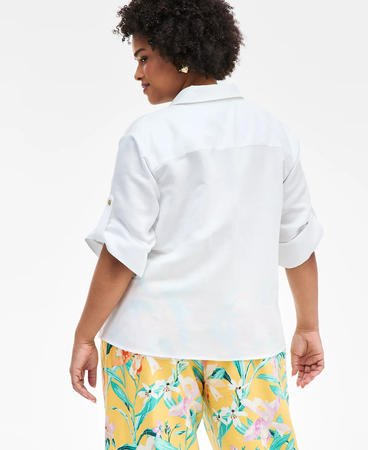 Рубашка из льняной смеси с закручивающимся низом I.N.C. International Concepts Plus Size, эксклюзивно в Macy's