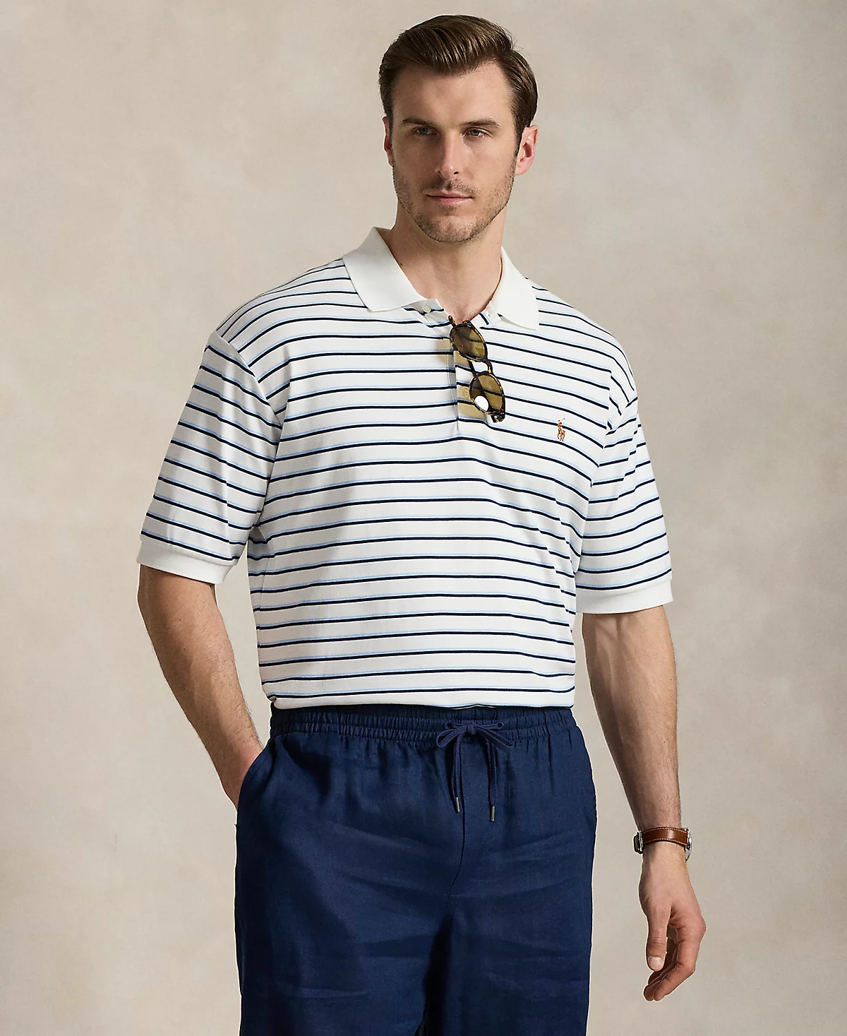 Мужская рубашка поло Polo Ralph Lauren в полоску из мягкого хлопка в крупную и высокую полоску