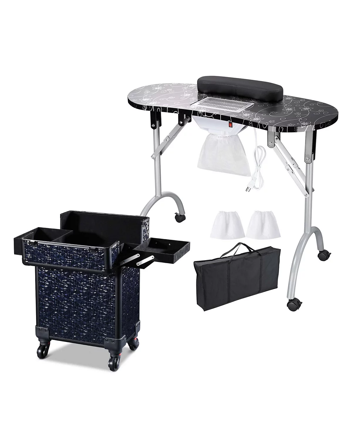 Маникюрный стол Byootique Nail Desk и набор для макияжа на колесиках Mermaid Black