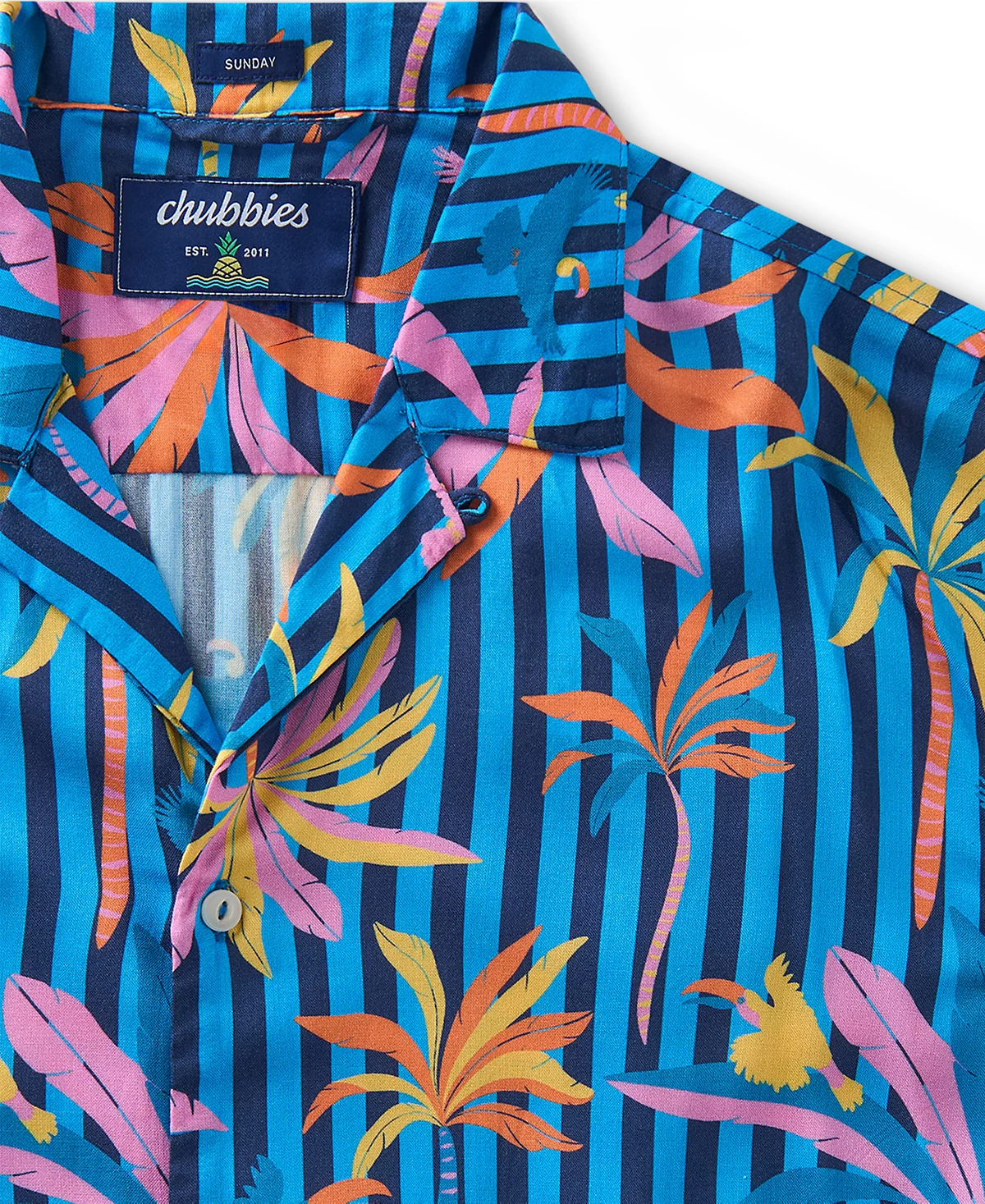Мужская рубашка Chubbies The Wild Blue Sunday классического покроя в тропическую полоску на пуговицах от Chubbies