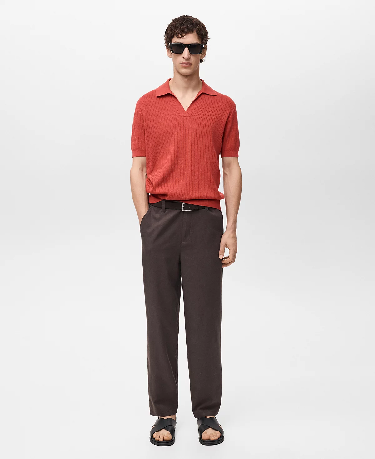 Мужская хлопковая рубашка поло Mango Structure в полоску из хлопка 11390₽