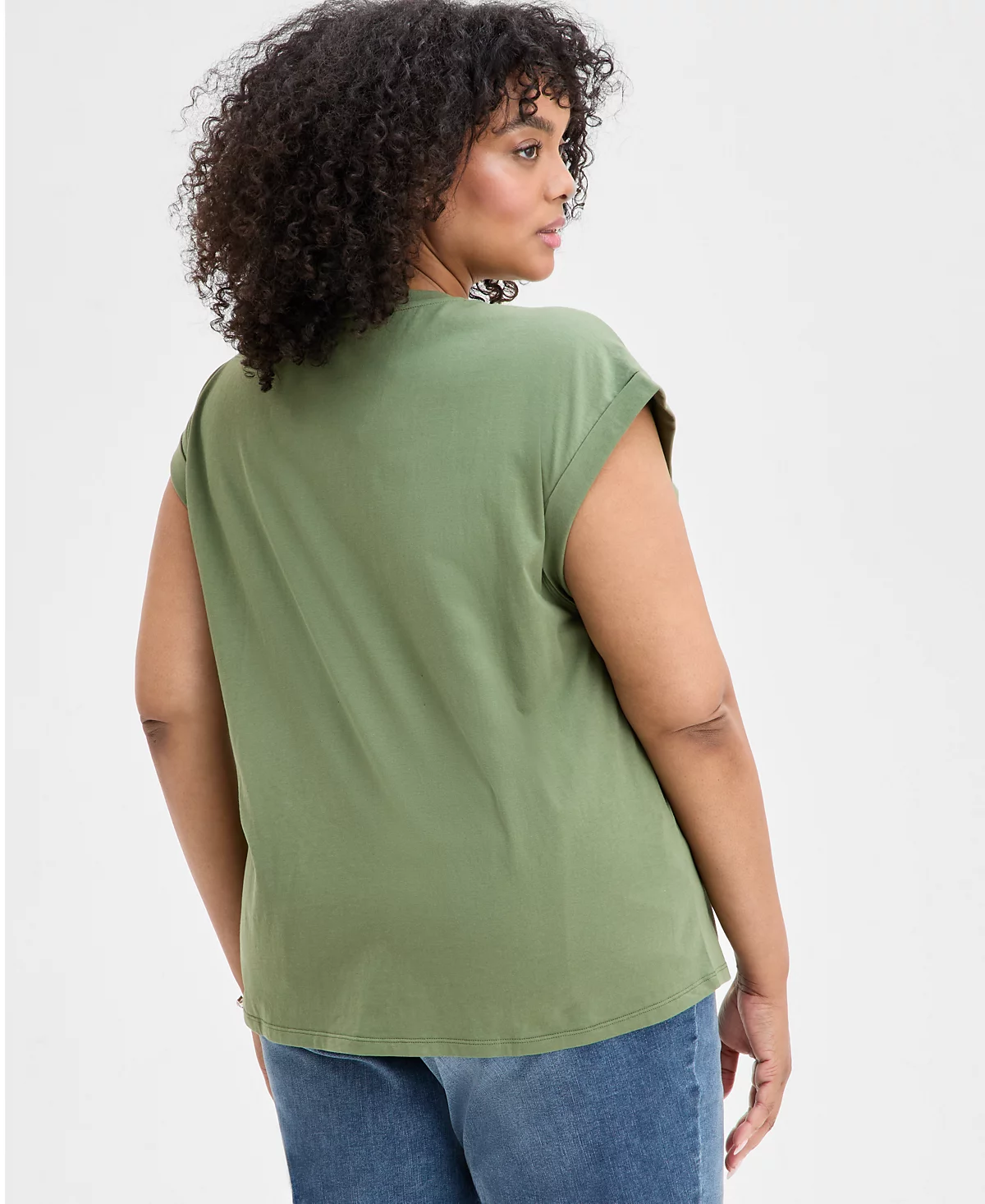 Хлопковая футболка с декорированным вырезом I.N.C. International Concepts Plus Size, эксклюзивно представленная в Macy's 