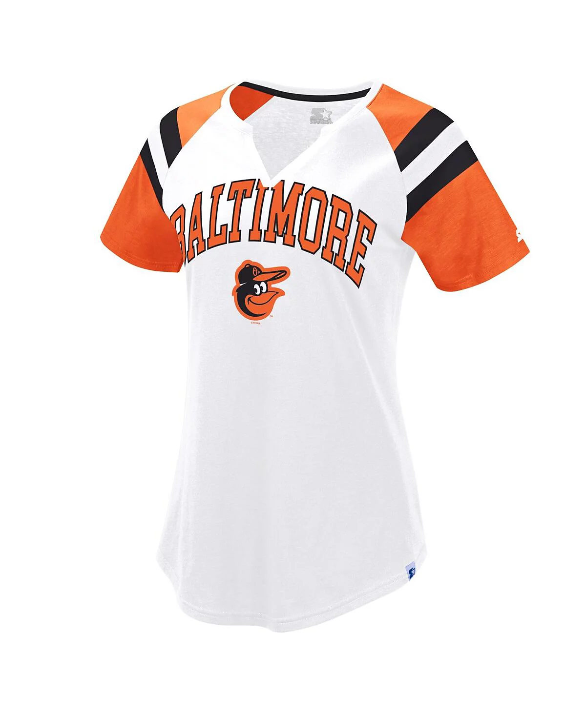 Стартовая женская бело-оранжевая футболка Baltimore Orioles Game с вырезом реглан для начинающих 7190₽