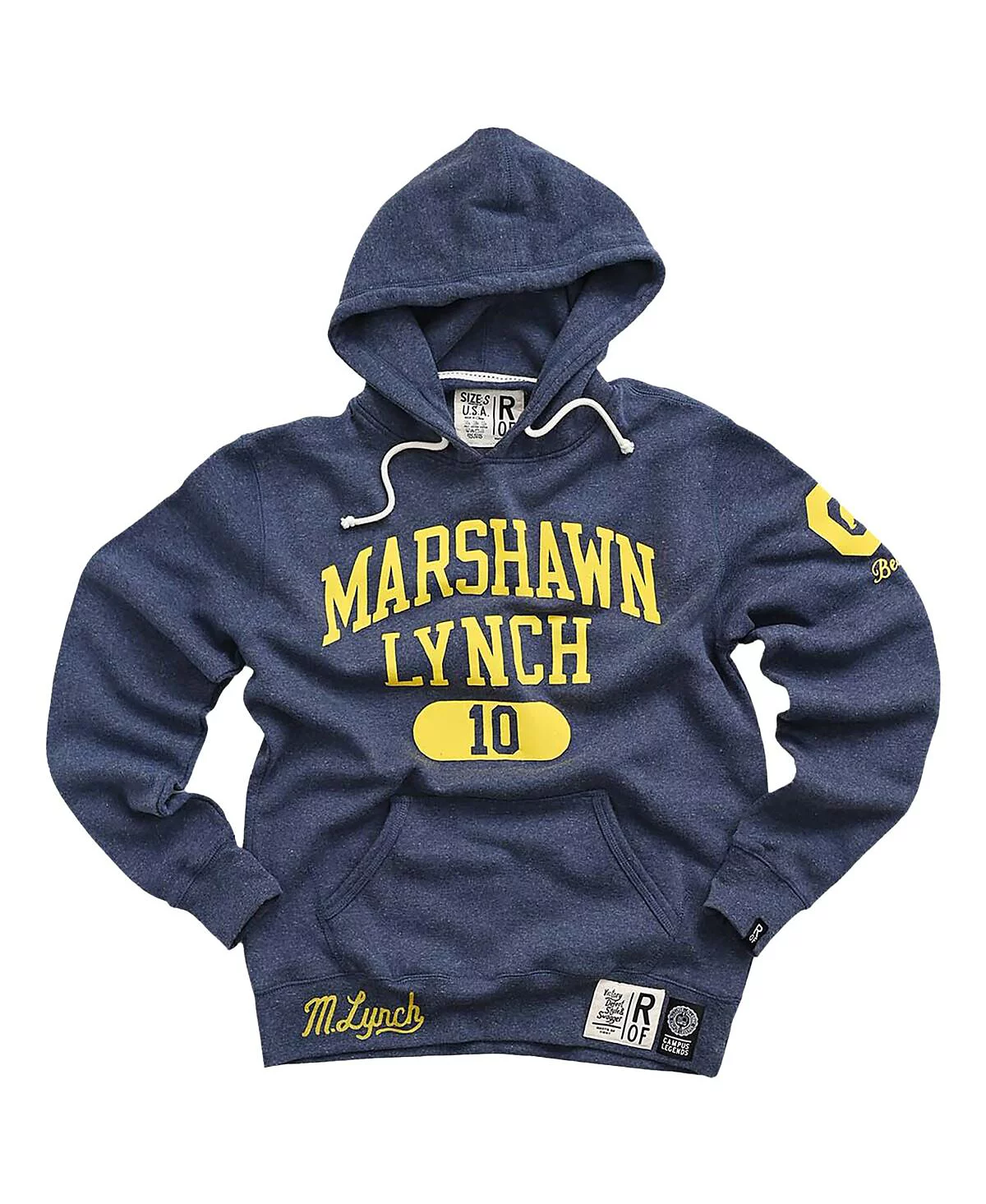 Мужская толстовка-пуловер из трехслойной ткани с надписью и номером Marshawn Lynch Navy Cal от Roots of Fight для мужчин