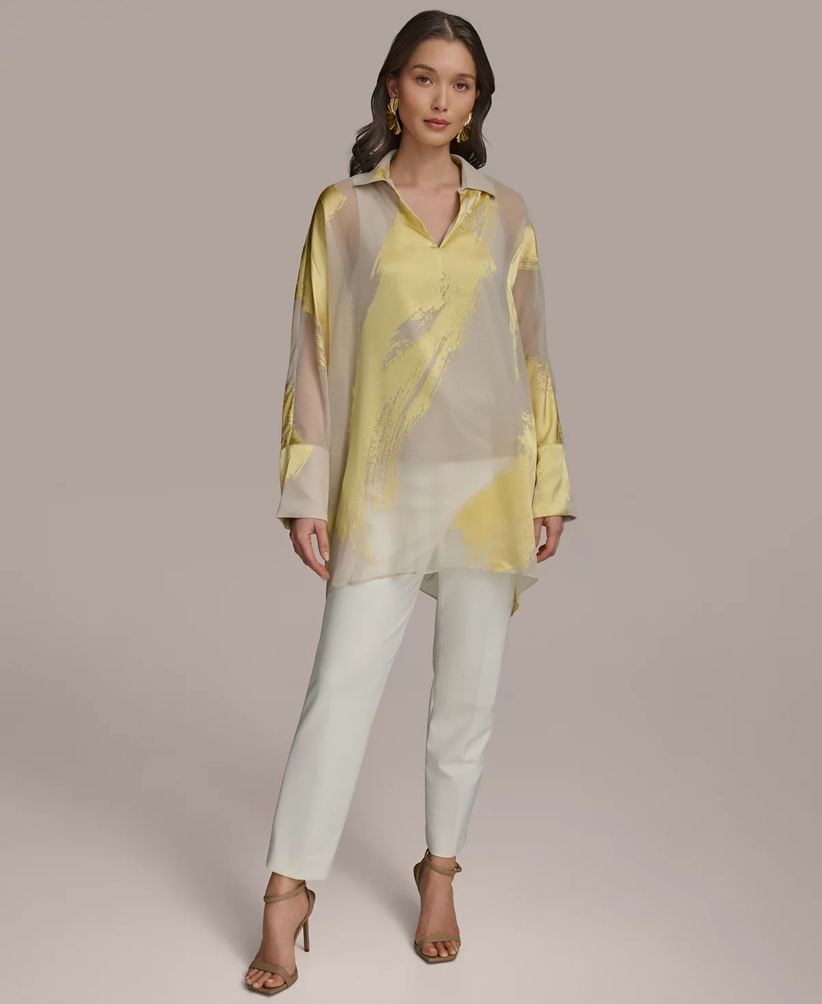 Женская туника с выгоранием в стиле Brushstroke от Donna Karan New York и облегающие брюки 22690₽