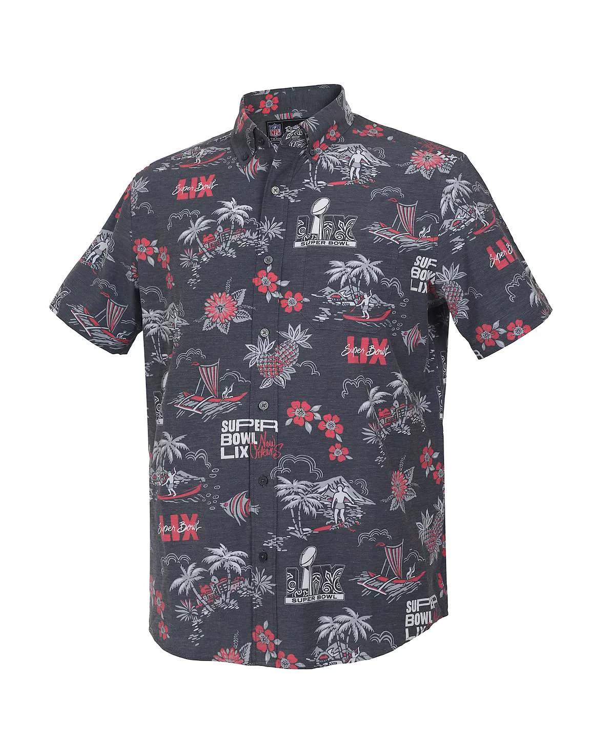 Мужская угольная рубашка Super Bowl LIX Kekai Performance от Reyn Spooner с коротким рукавом на пуговицах