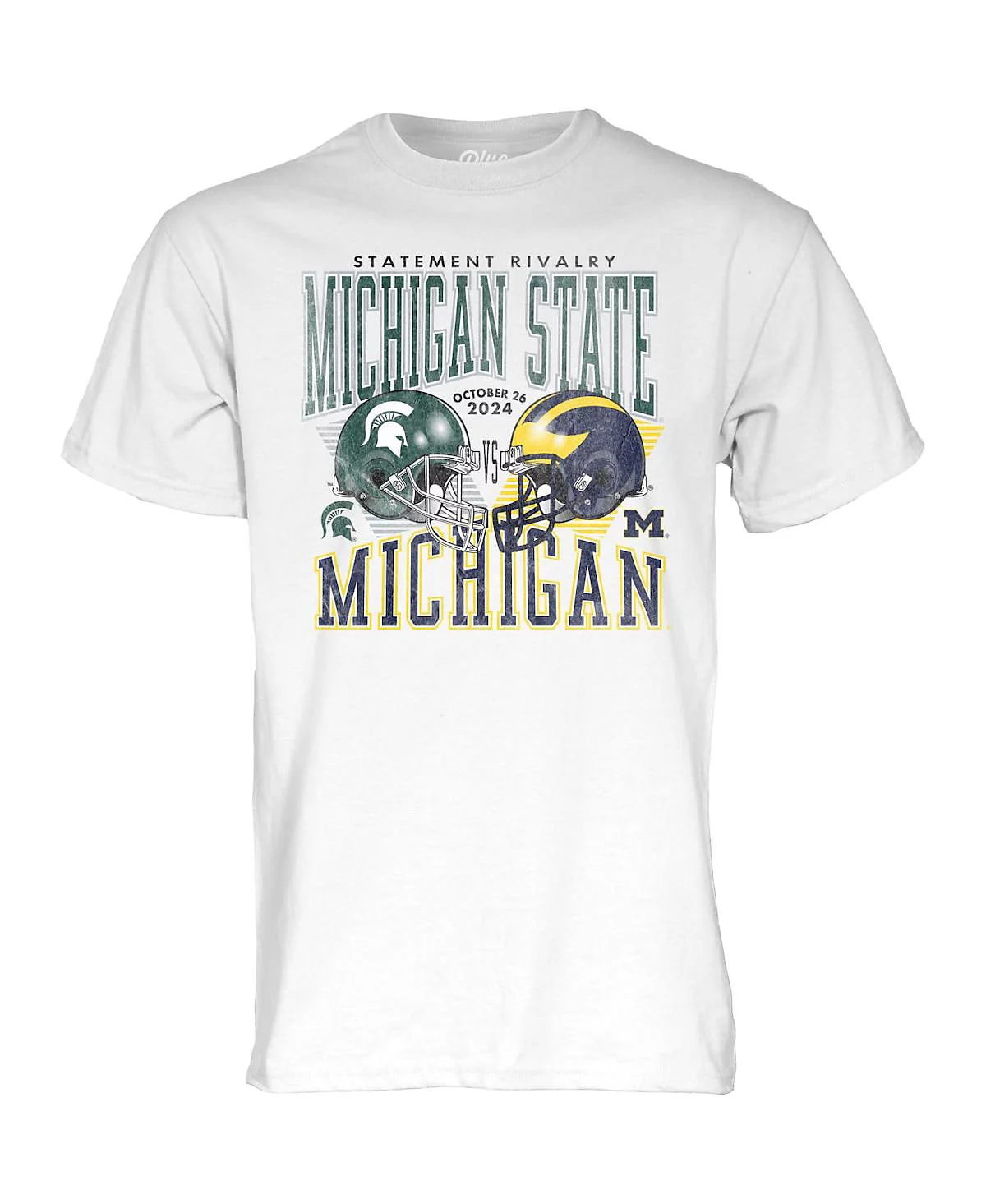 Мужская и женская футболки Blue 84 White Michigan State Spartans против Футболка Michigan Wolverines 2024 Rivalry Matchup 5690₽