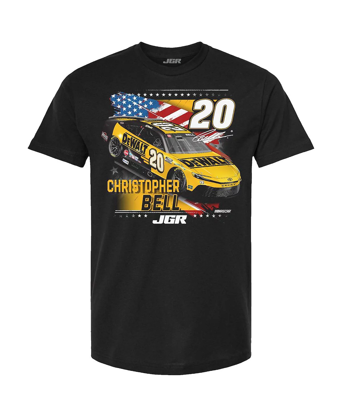 Мужская черная футболка с патриотическим автомобилем Christopher Bell DEWALT из коллекции Joe Gibbs Racing Team Collection