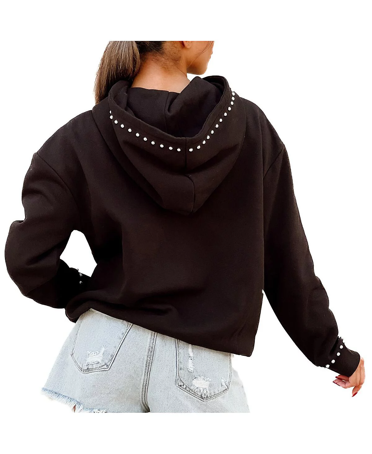 Женский черный пуловер с капюшоном и заклепками Marquette Golden Eagles от Gameday Couture