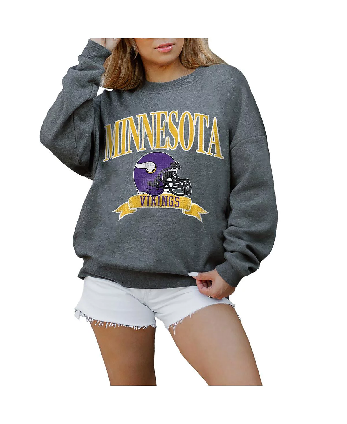 Женская толстовка-пуловер с открытыми плечами из флиса премиум-класса от Gameday Couture с принтом Minnesota Vikings Seal The Deal
