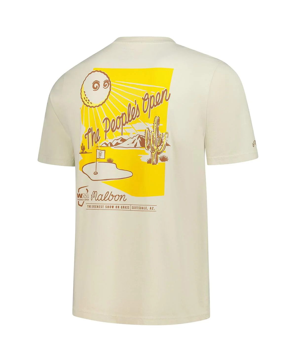 Мужская и женская футболка Malbon для гольфа Cream 2025 WM Phoenix Open Arizona Sunrise