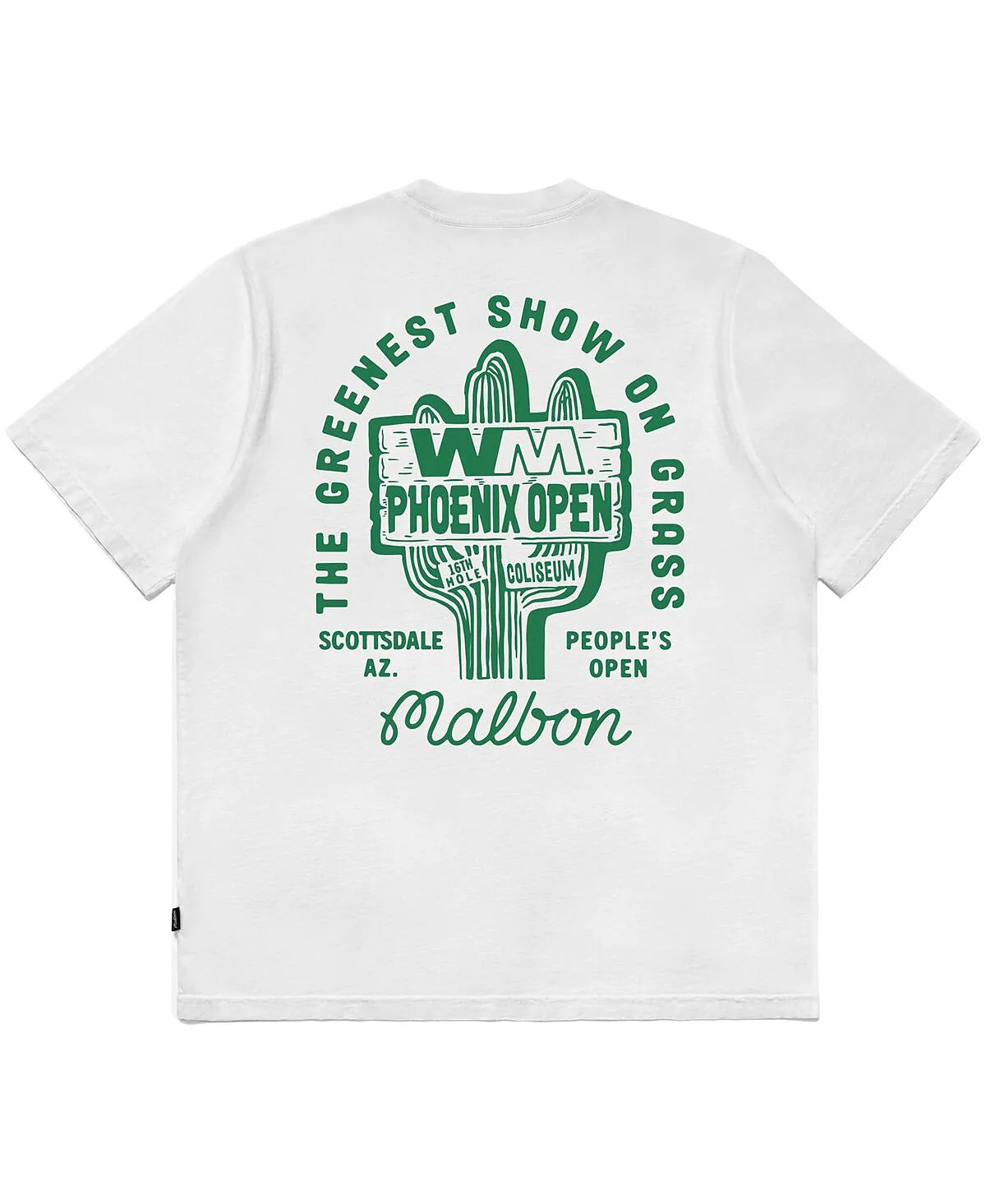 Мужская и женская футболка Malbon Golf White 2025 WM Phoenix Open с изображением кактуса