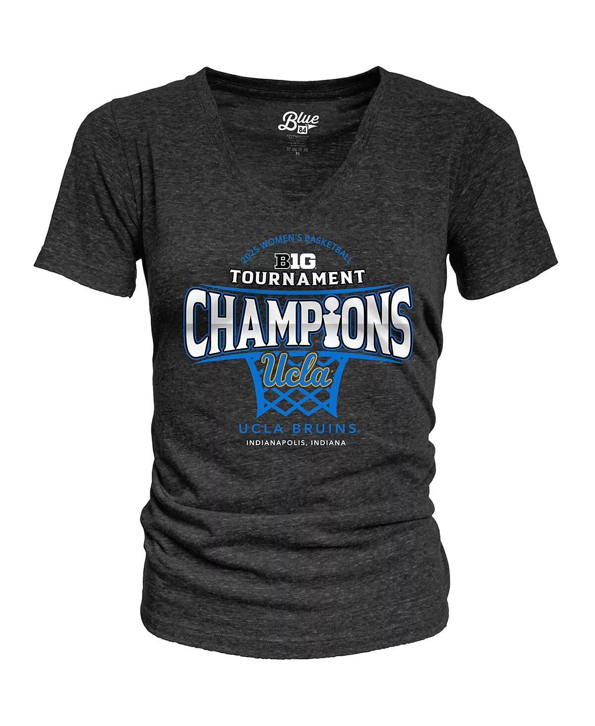 Женская футболка Blue 84 Black UCLA Bruins 2025 женская баскетбольная конференция Большая десятка турнир чемпионов Трехслойная футболка с V-образным вырезом для раздевалки 6690₽