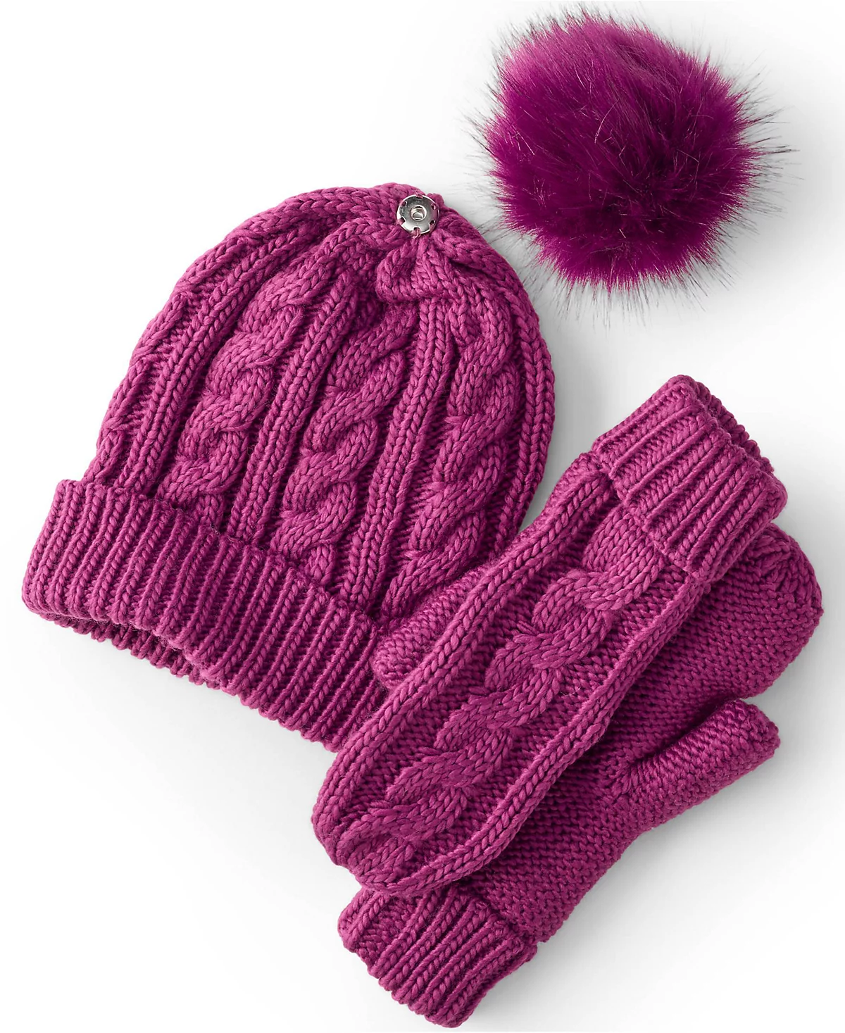 Подарочный набор женских шапочек и варежек LandsEnd со съемным помпоном 15190₽