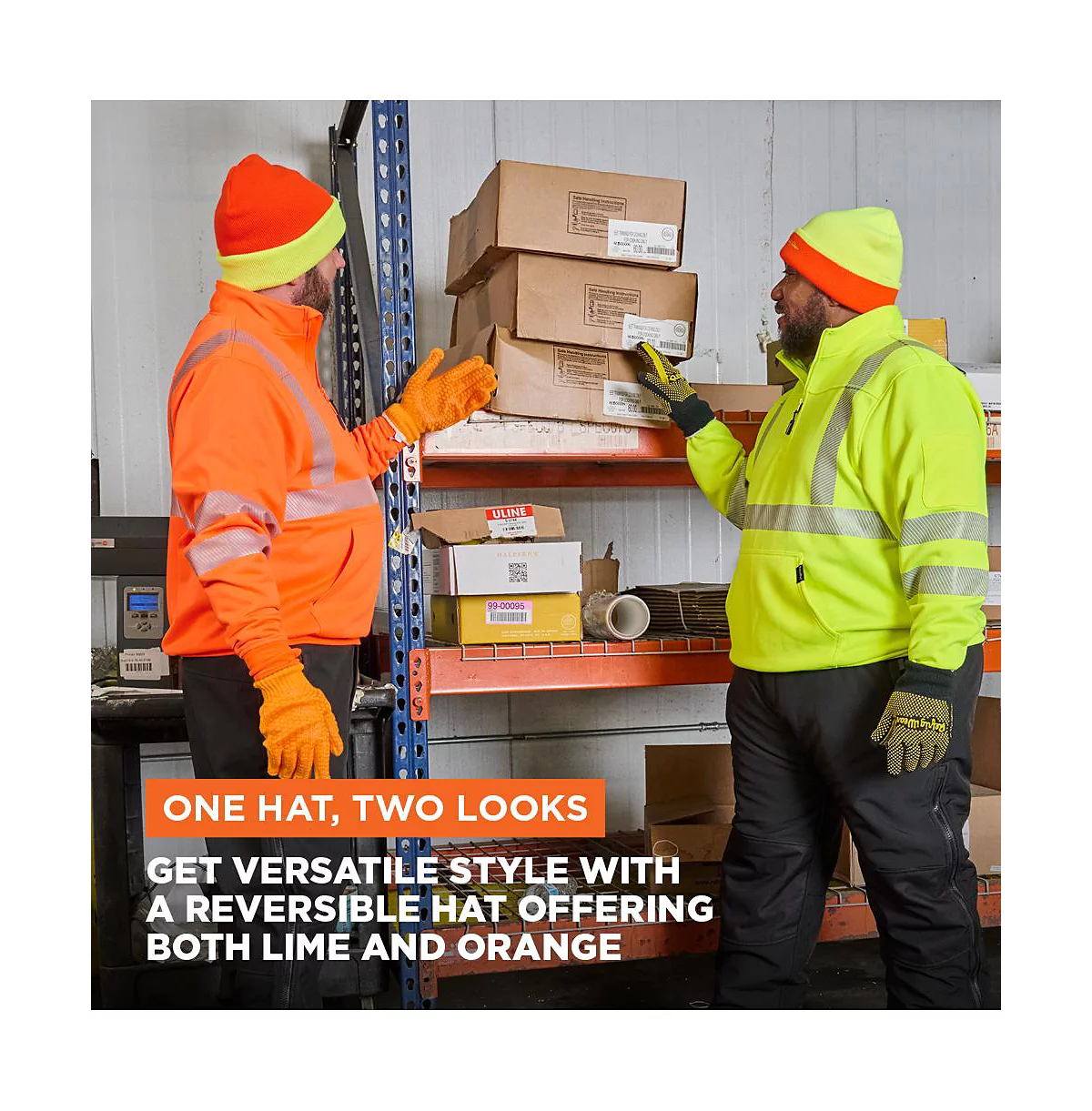 Мужская реверсивная вязаная шапка HiVis от RefrigiWear - защитная шапочка с высокой видимостью и двусторонним утеплением 4790₽