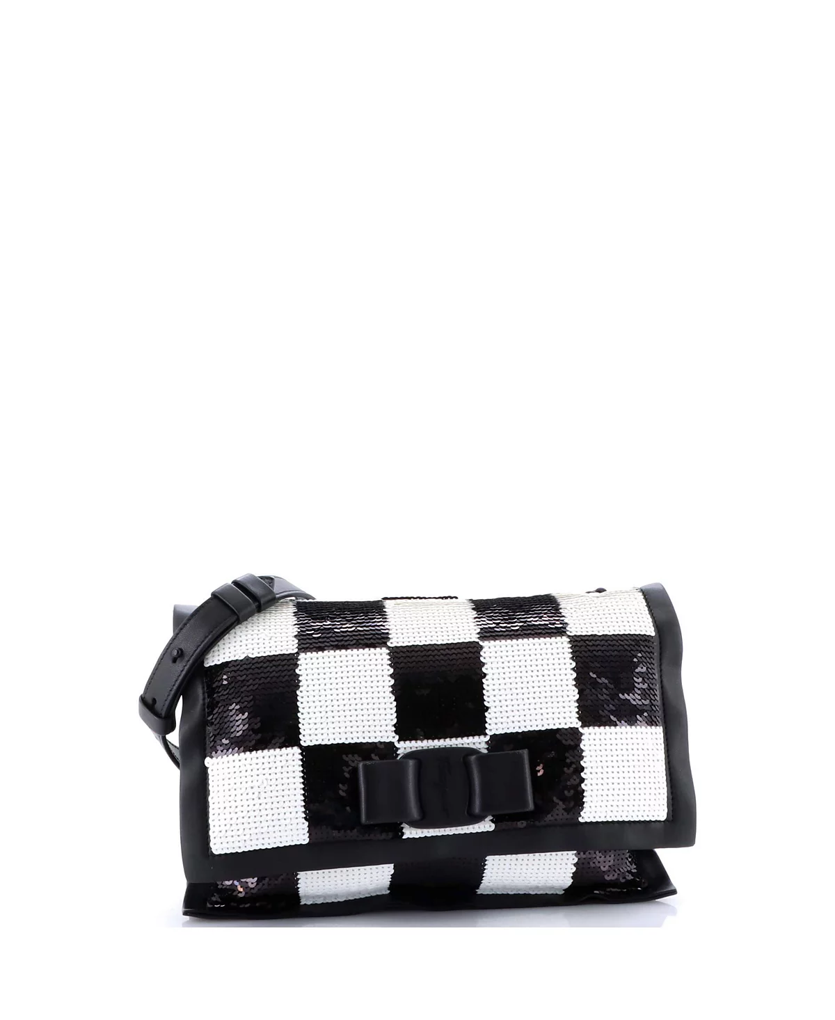 Бывшая в употреблении маленькая сумка Salvatore Ferragamo Viva с бантиком и клапаном из кожи украшенной блестками 117290₽