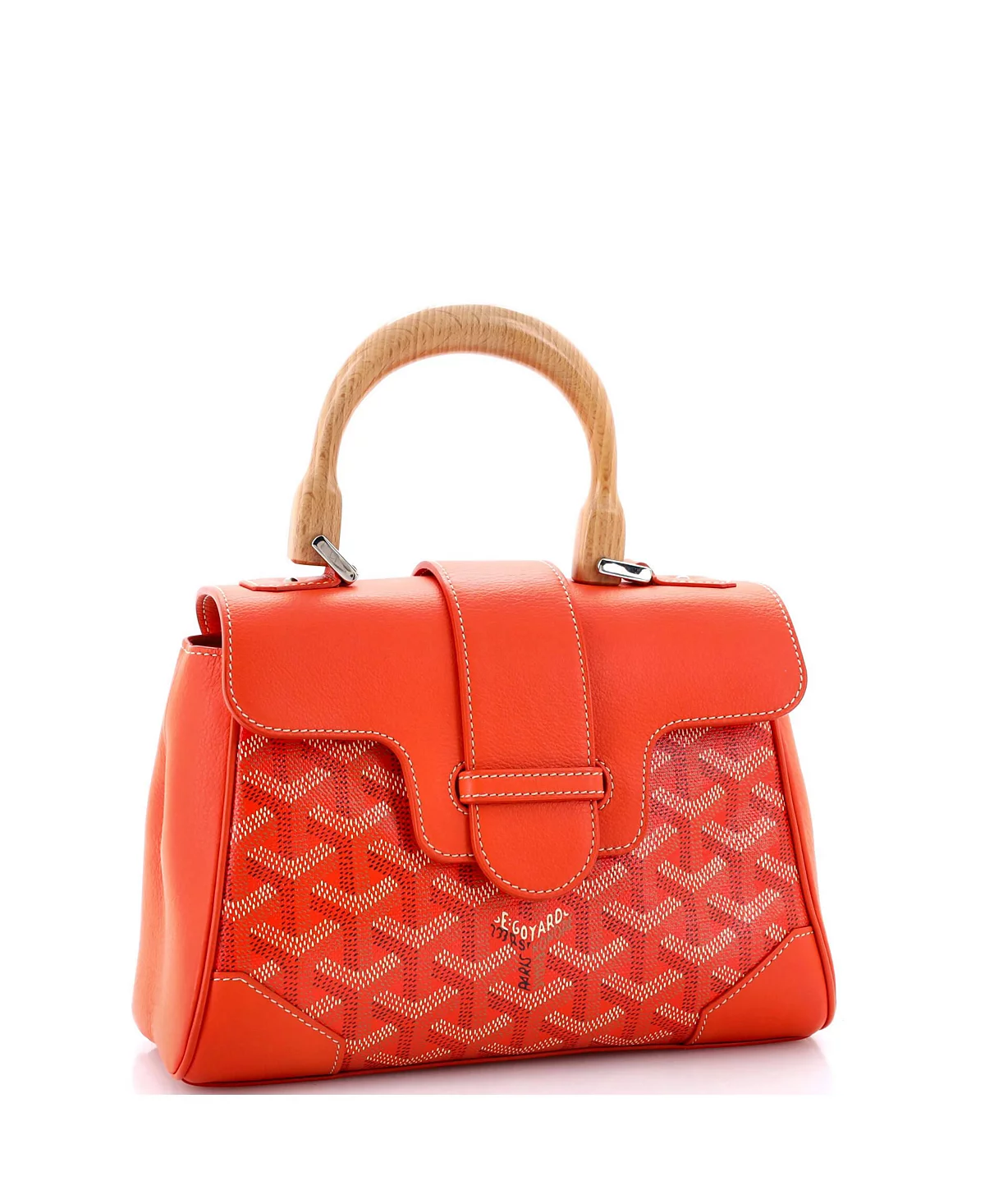 Бывшая в употреблении сумка Goyard Mini Saigon с верхней ручкой из холщовой ткани обтянутой кожей 930190₽