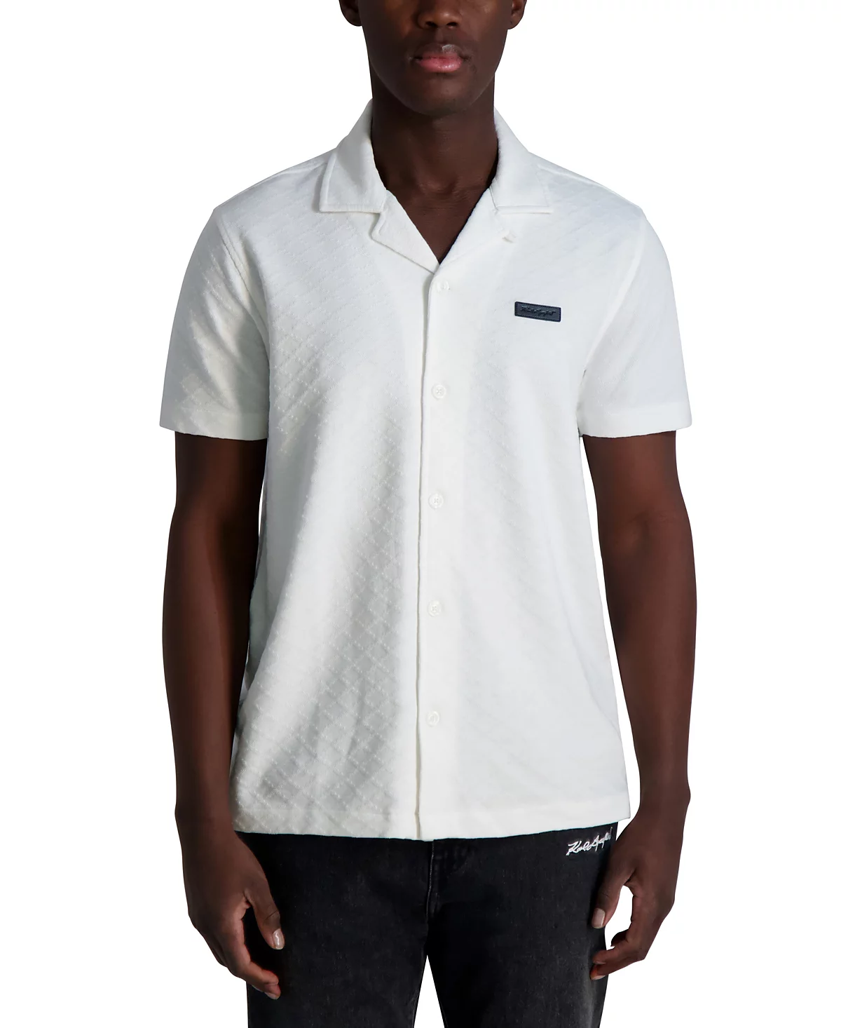 Мужская рубашка с коротким рукавом и отложным воротником от КАРЛА ЛАГЕРФЕЛЬДА в ПАРИЖЕ 28390₽